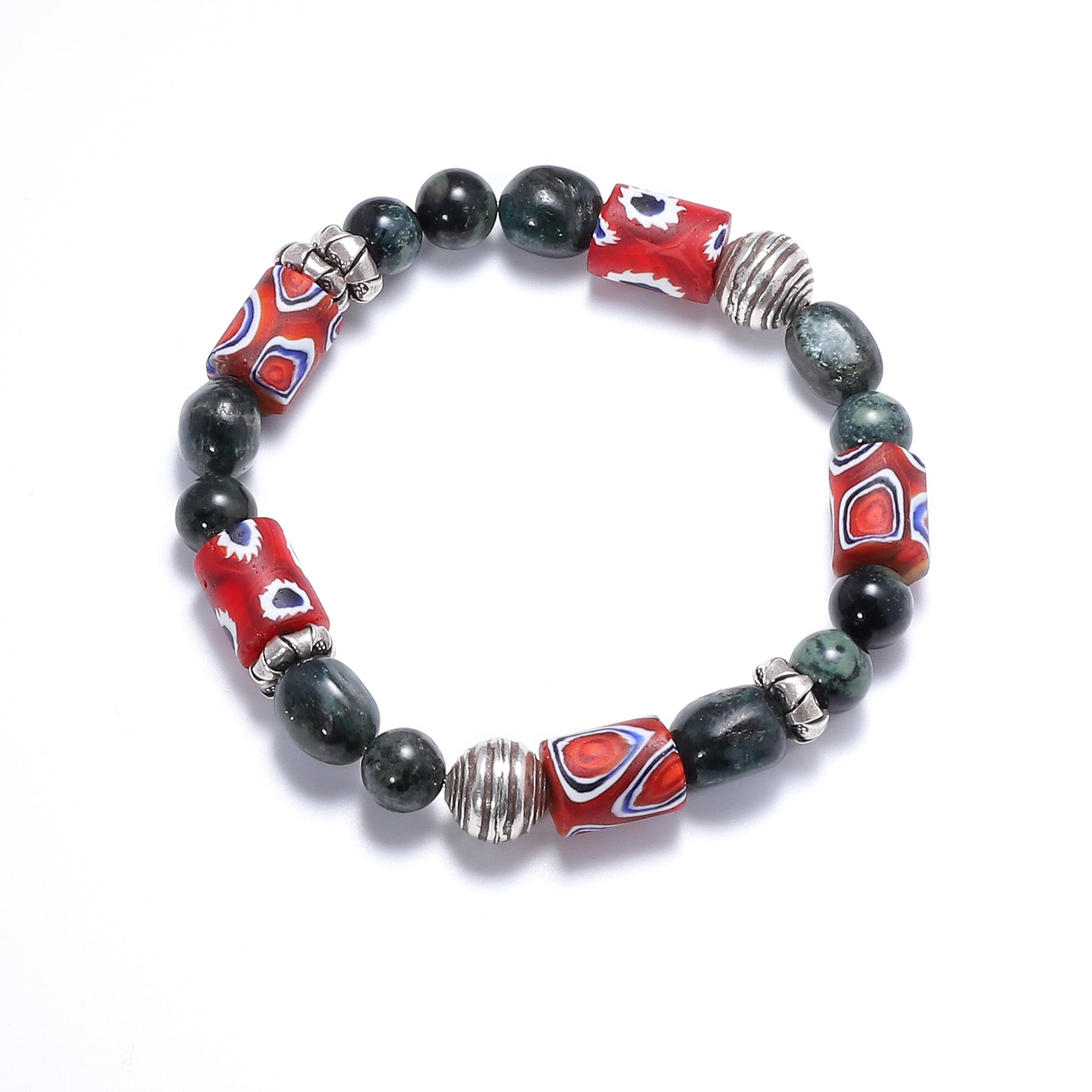 Natural Stone Bracelets for Men - Green Hawk's Eye stones