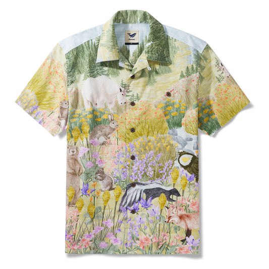 Olympic National Park alpine meadow By Stacy Hsu 100% Cotton Men's Short Sleeve Camp Collar Shirt Green Aloha Hawaiian