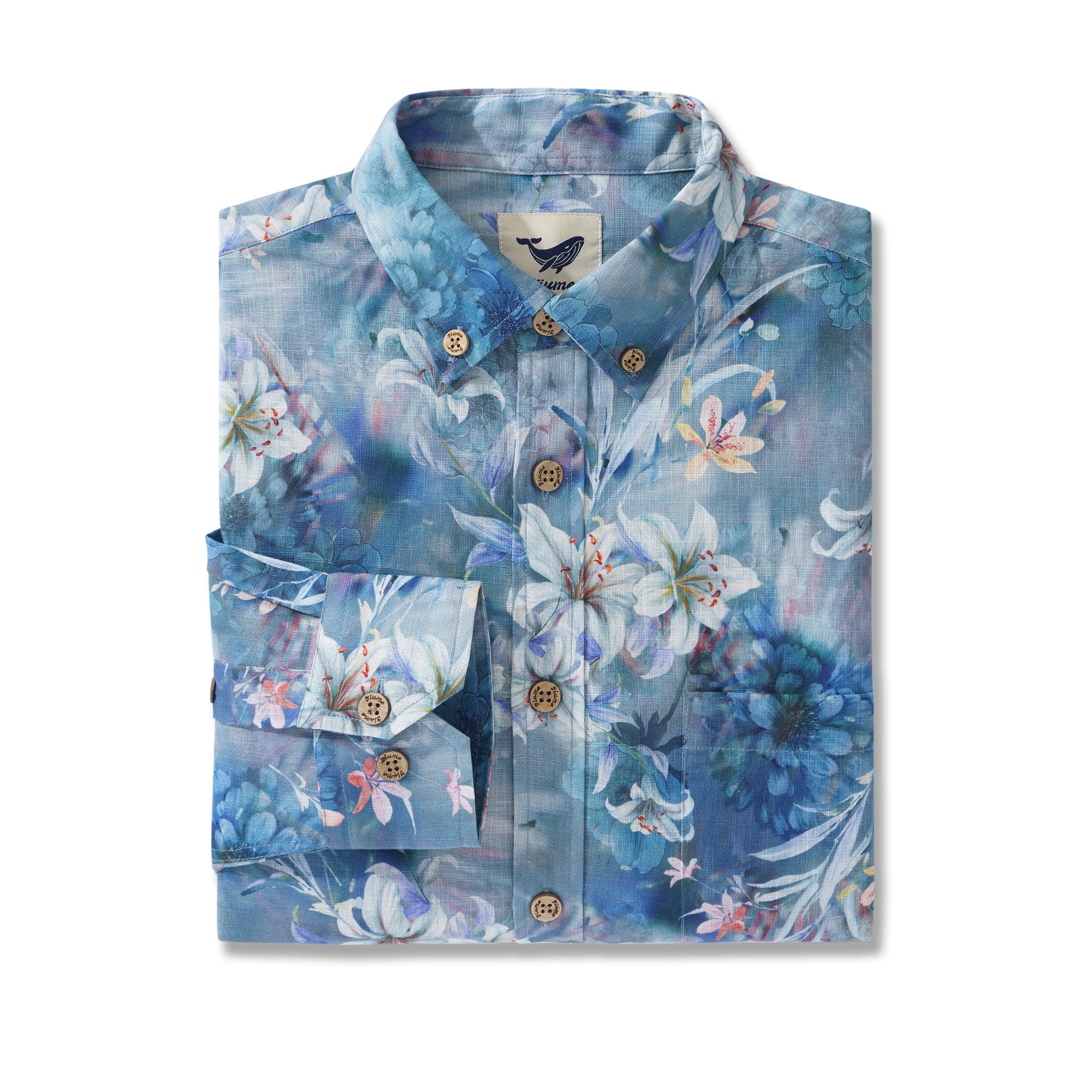 Cloud Floral Whispers 100% Cotton Men's Aloha Hawaiian Long Sleeve Button-down Shirt customized