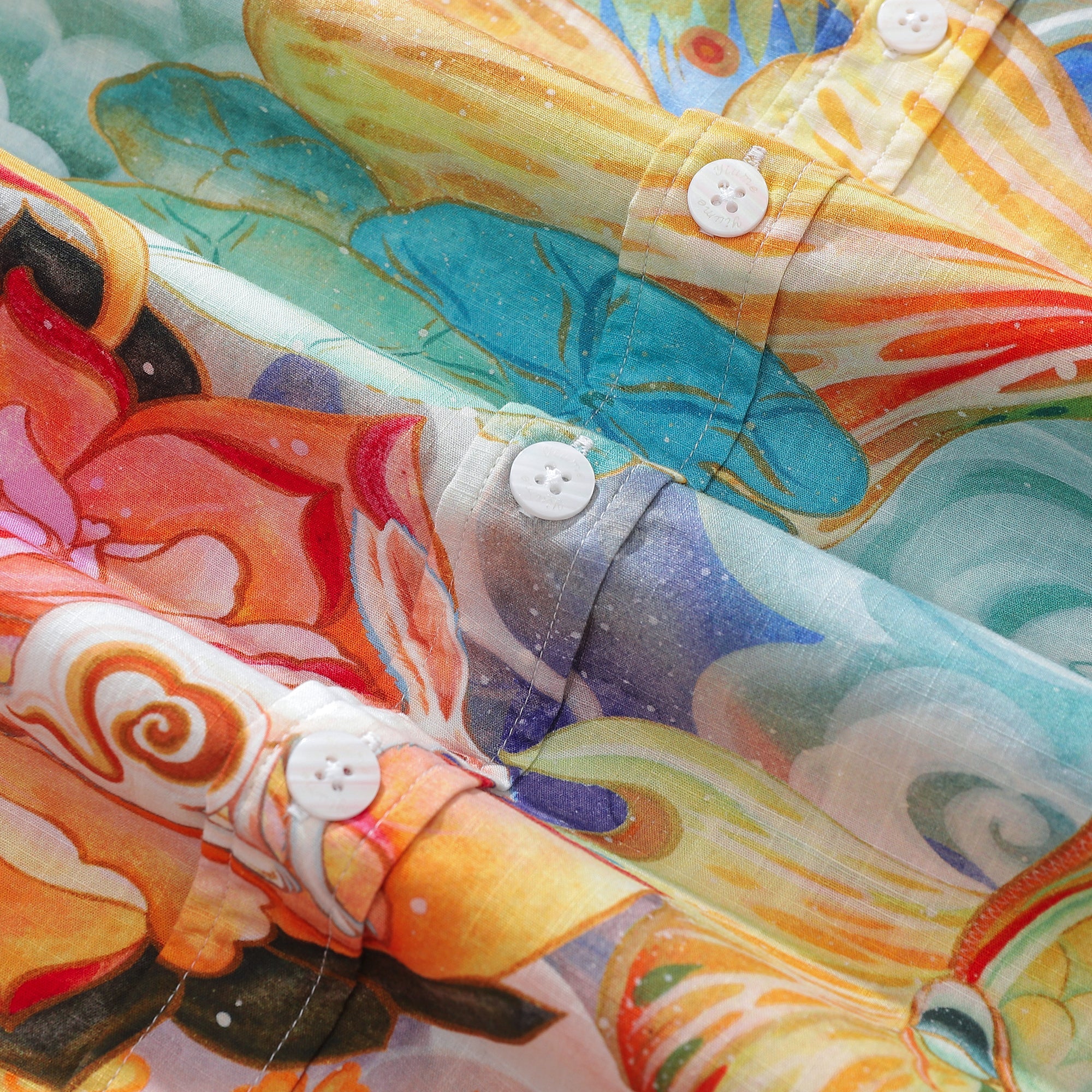 Camisa Aloha de Algodón Azul para Hombre Yiume con Diseño de Koi Errante entre Nubes