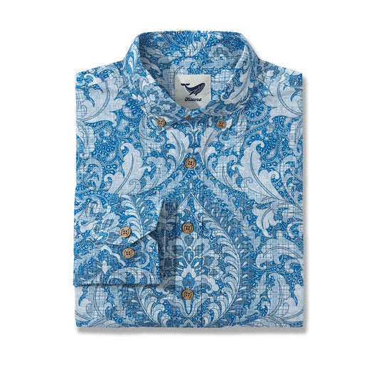 Long Sleeve Hawaiian Shirt For Men Cobalt Dream Cotton Button-down Aloha Shirt