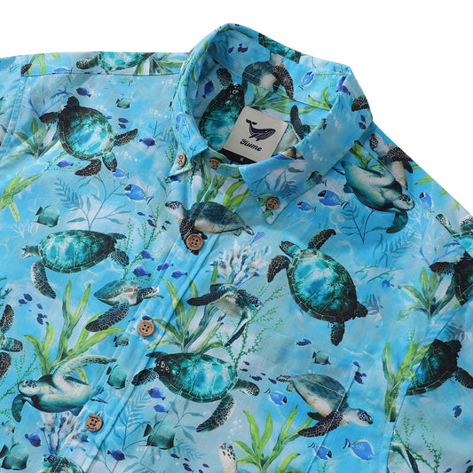 Blue Hawaiian Shirt For Men Short Sleeve Ocean Sonata Shirt Button-down Cotton Shirt