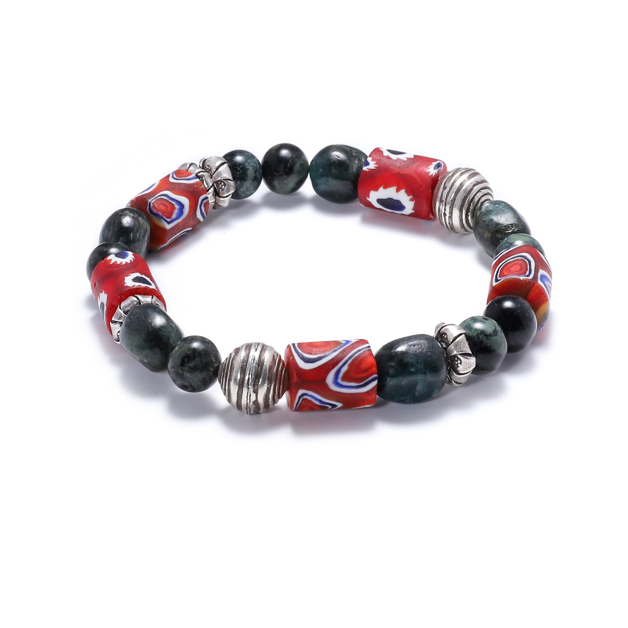 Natural Stone Bracelets for Men - Green Hawk's Eye stones