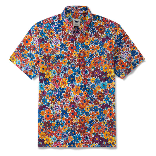 Hawaiian Shirt For Men Colorful Flower Button-down Shirt Short Sleeve 100% Cotton Aloha Shirt