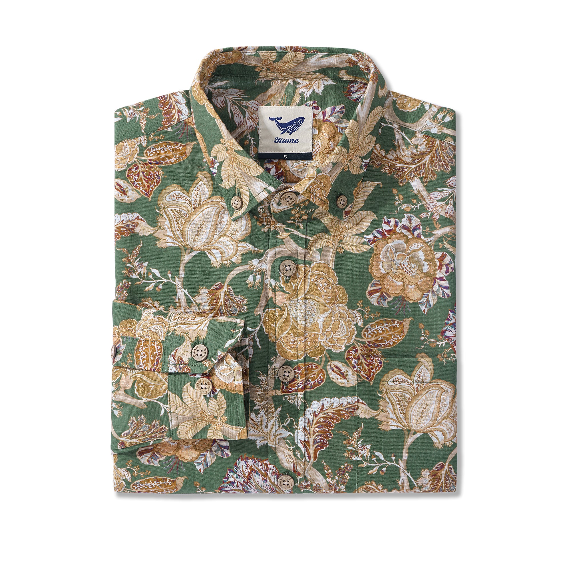 Camisa hawaiana de manga larga con botones Aloha para hombre, 100 % algodón, con estampado de flores hawaianas de GND Art Studio