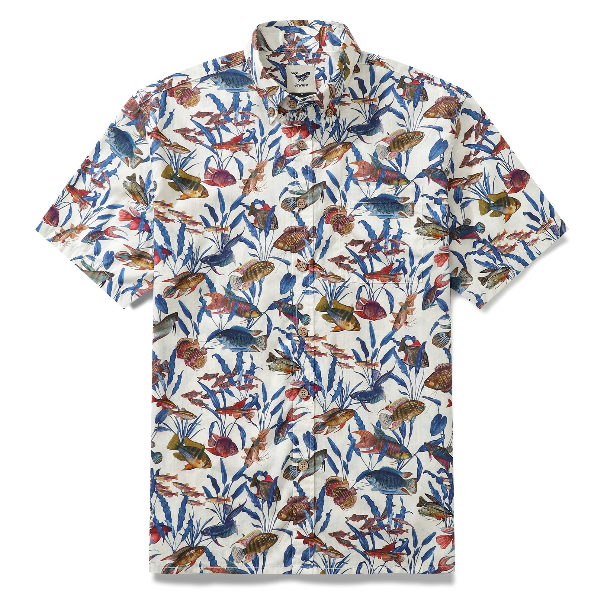 1990er Jahre Vintage Hawaii-Hemden für Männer Button-Down-Buntfisch-Kurzarm-Aloha-Hemd