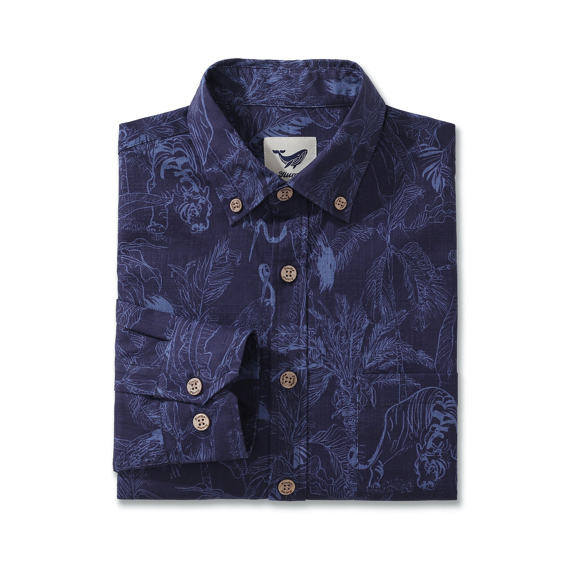 Langärmliges Hawaiihemd für Männer Mysterious Jungle Cotton Button-down Aloha Shirt 