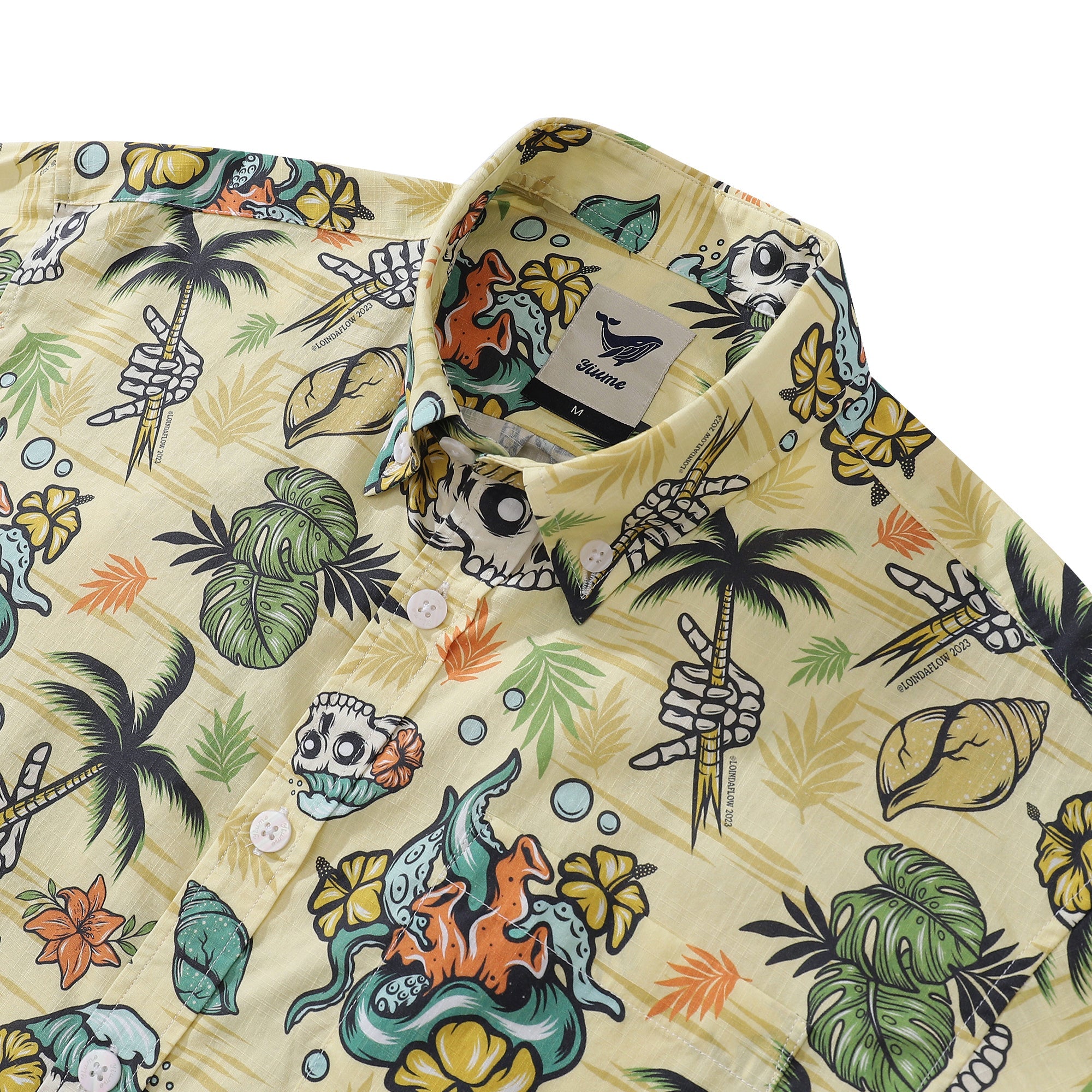 Men's Hawaiian Shirt Tropical Men's Skull Shirt 1990s Vintage Button-down Short Sleeve Aloha Shirt
