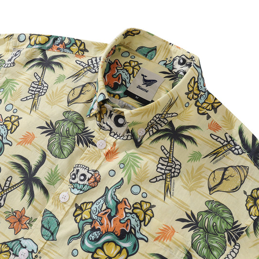 Men's Hawaiian Shirt Tropical Men's Skull Shirt 1990s Vintage Button-down Short Sleeve Aloha Shirt