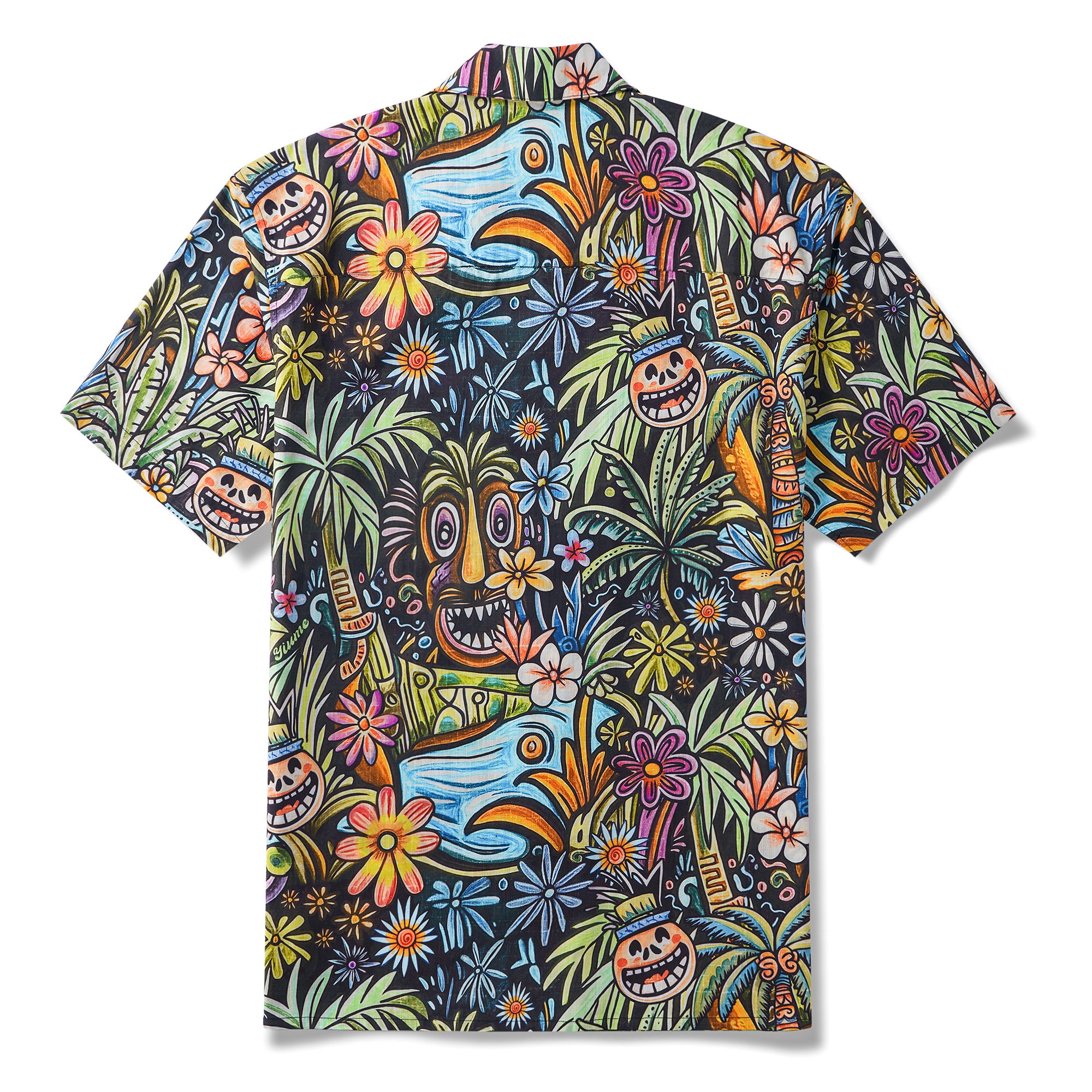 Joyful Tiki Oasis Shirt 100% Cotton Men's Short Sleeve Camp Collar Shirt Aloha Hawaiian