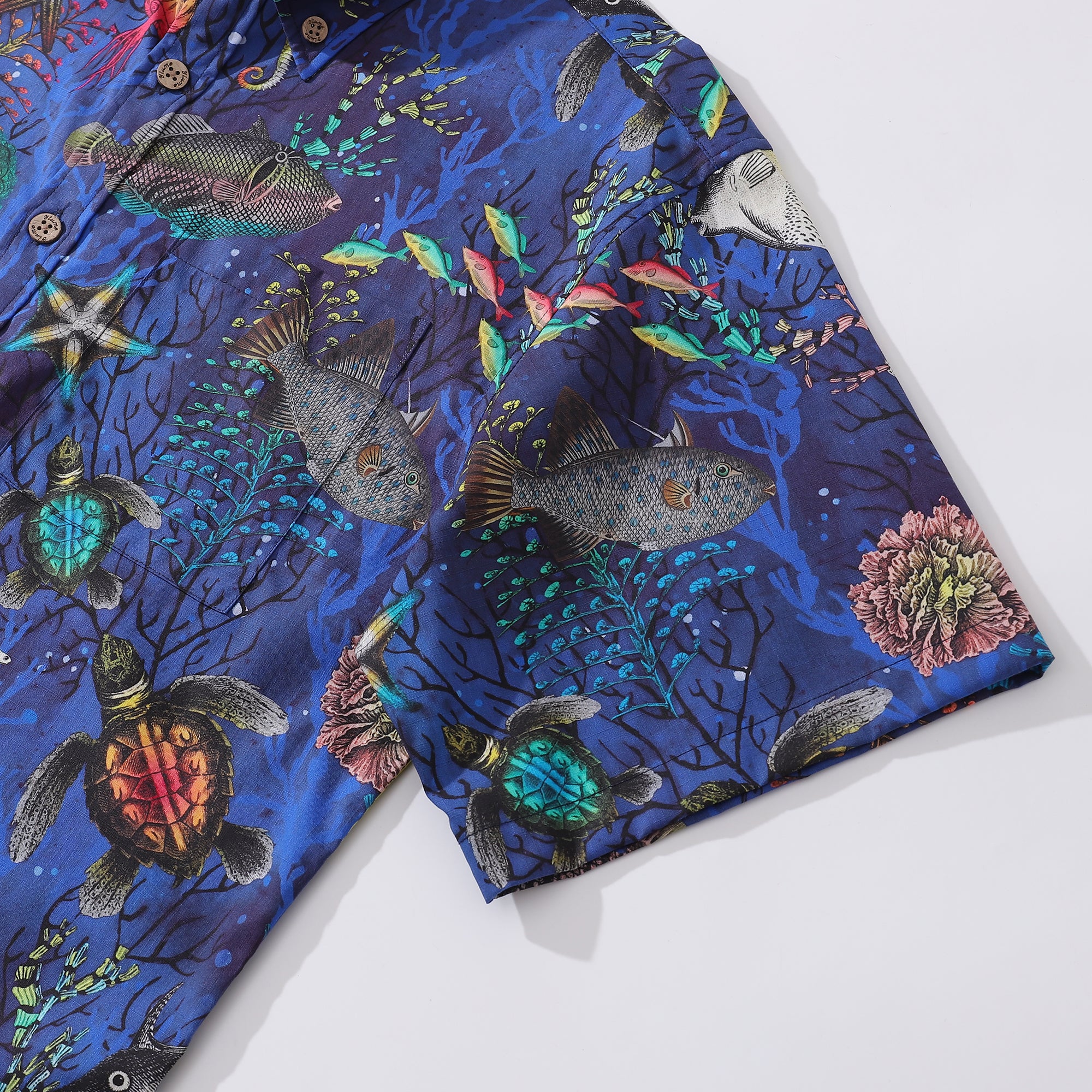 Deep Blue Hawaiian Shirt For Men Underwater World Short Sleeve Button-down Cotton Shirt