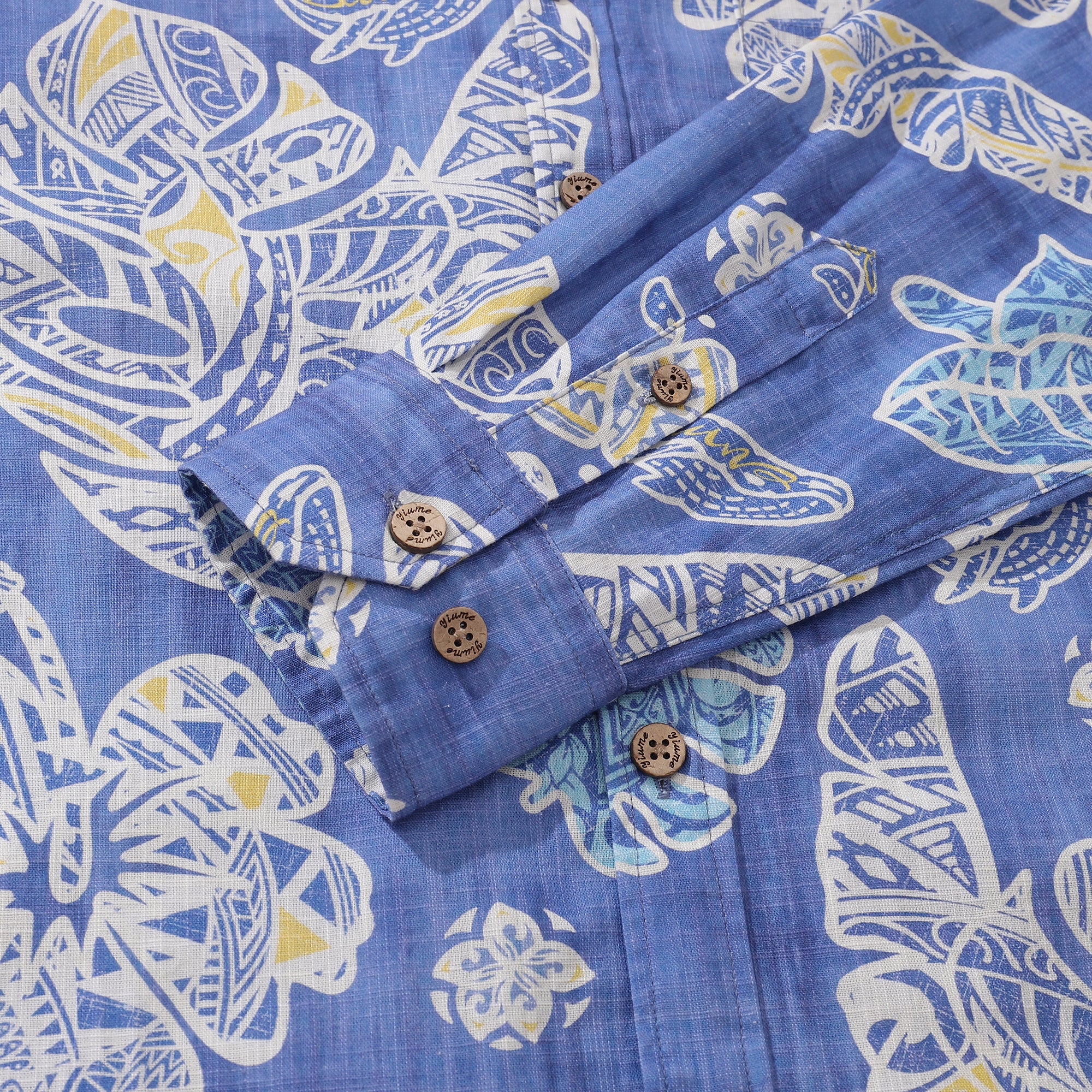 Long Sleeve Hawaiian Shirt For Men Native Hawaiian Plants Cotton Button-down Aloha Shirt