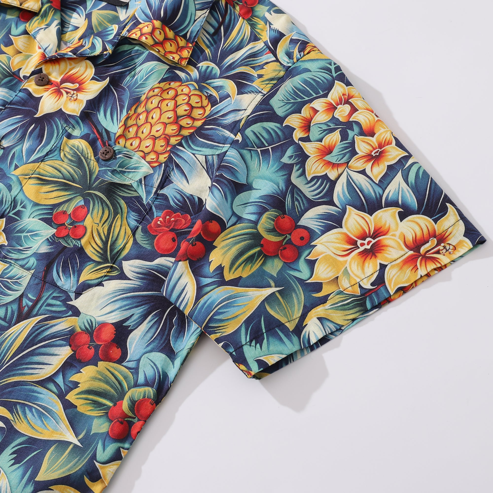 Tropical Hawaiian Shirt For Men Pineapples in the Jungle Shirt Camp Collar 100% Cotton
