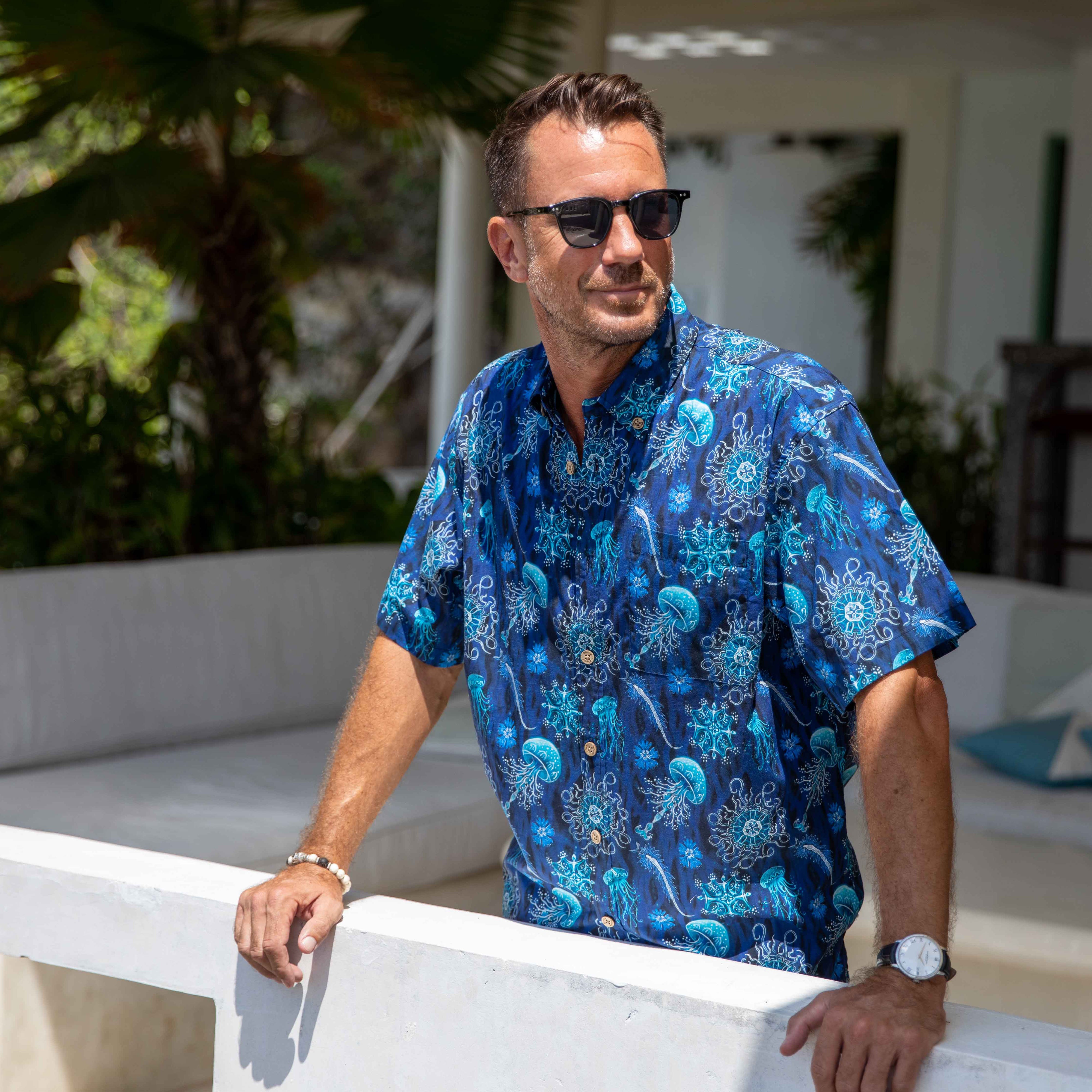 Camisa hawaiana para hombre con estampado Luminocean de Luova Flow Camisa Aloha de manga corta con botones de algodón