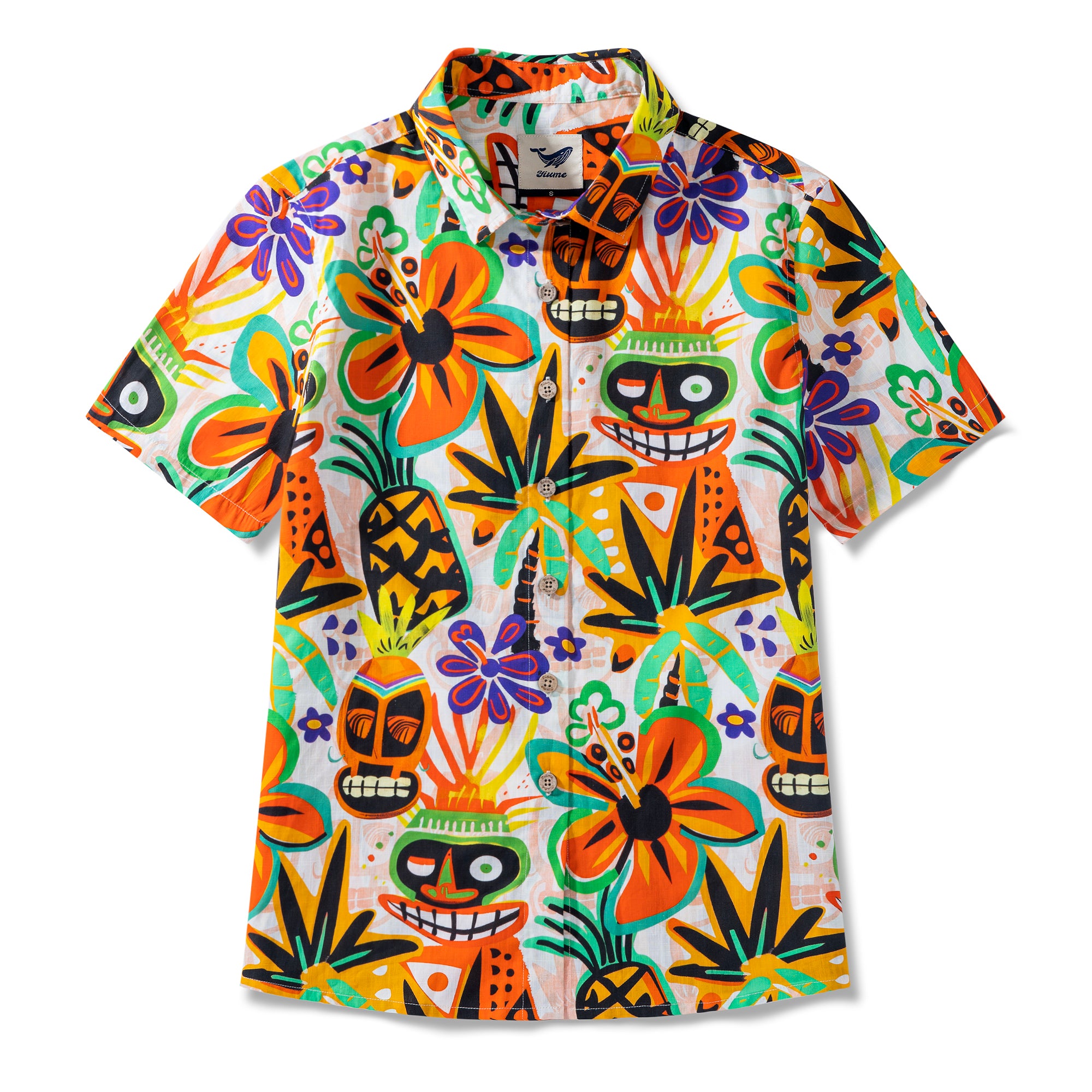 Women's Hawaiian Shirt Tropical Tiki Charm Cotton Button-up Short Sleeve