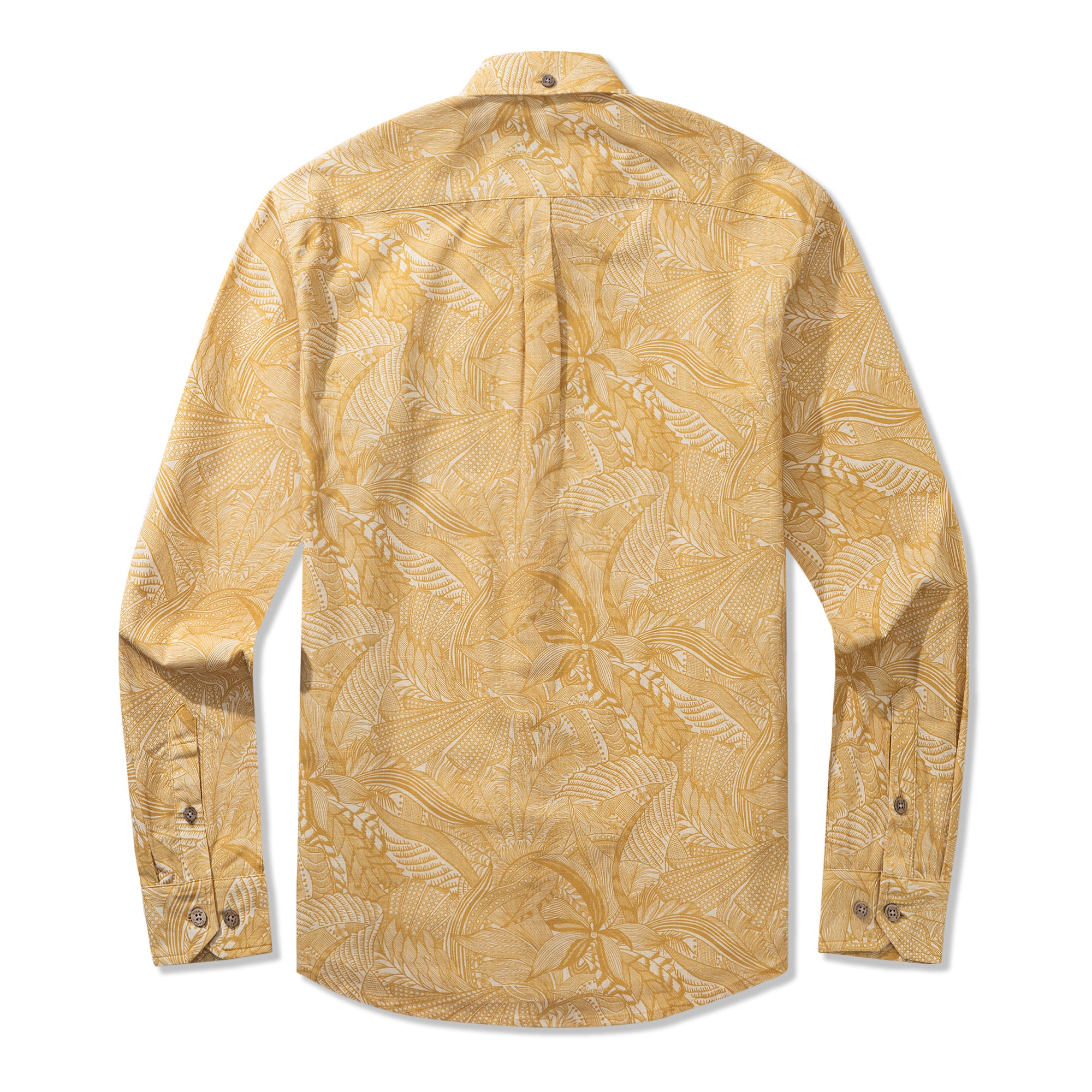 Tropical Golden Feather Dream 100% Cotton Men's Long Sleeve Button-down Shirt Aloha Hawaiian