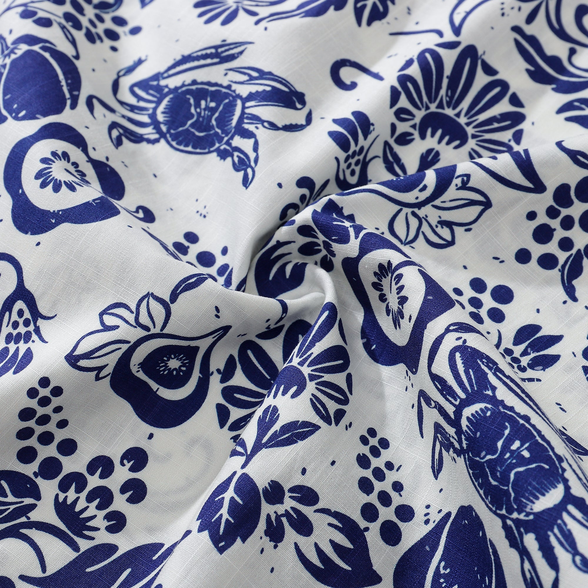 Camisa de Hombre de Botones 100% Algodón con Estampado Tropical de Higos y Cangrejos