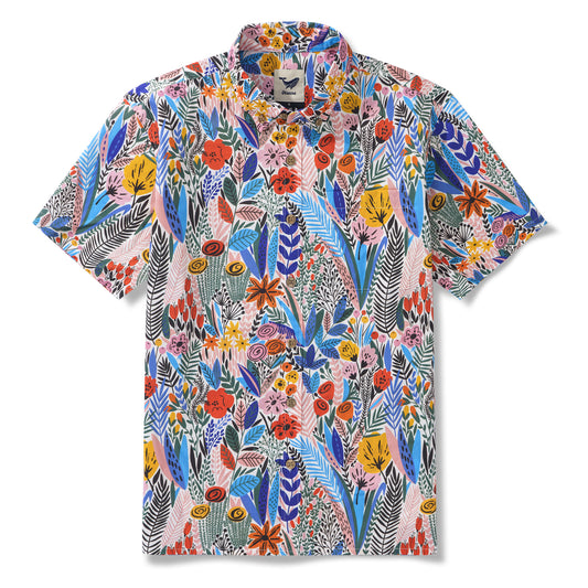 Flowering By Maria Galybina Hawaiian-Inspired Art Shirt 100% Cotton Men's Aloha Hawaiian Short Sleeve Button-down Shirt