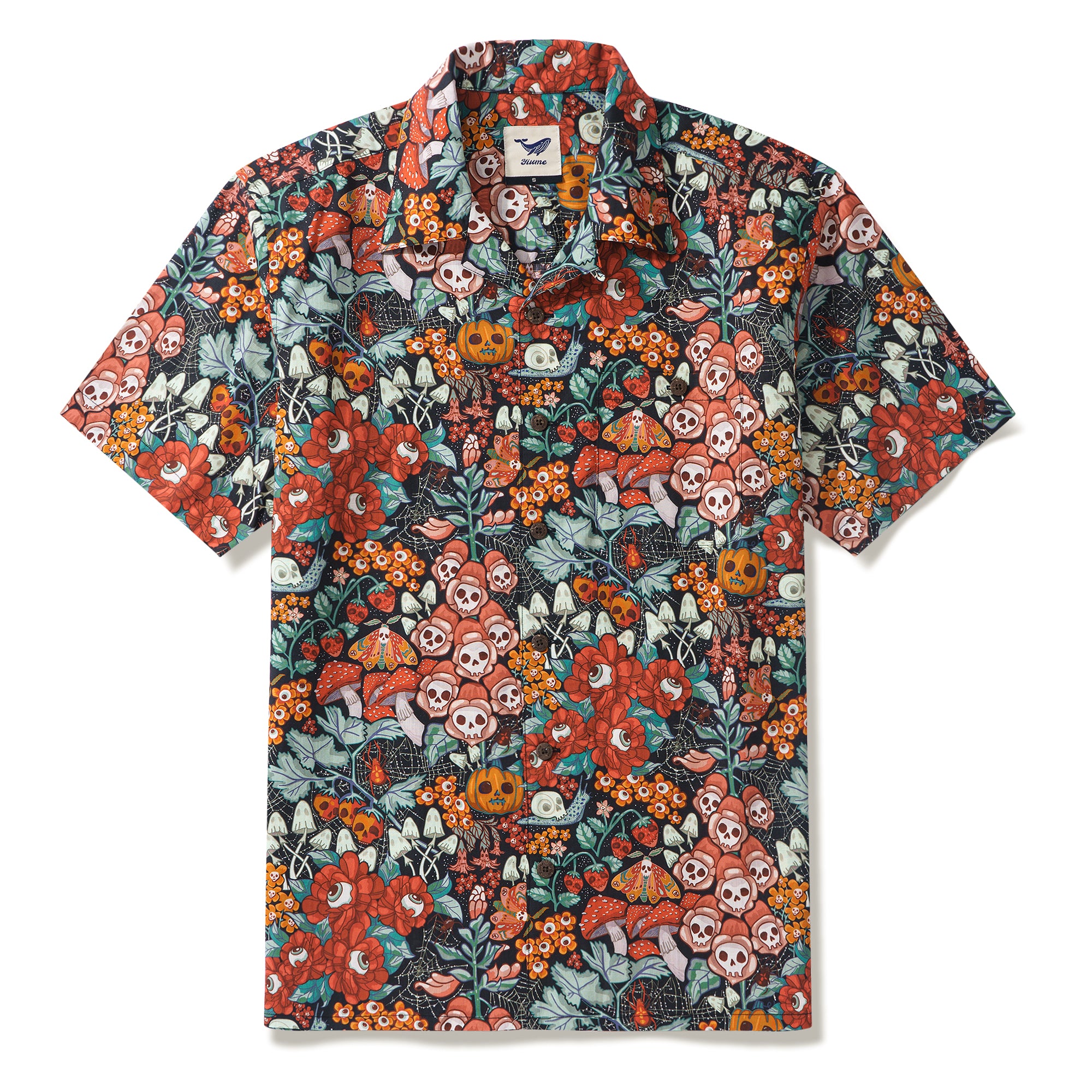 100% Cotton Hawaiian Shirt For Men Halloween Cottage Garden By Nell Camp Collar Aloha Shirt