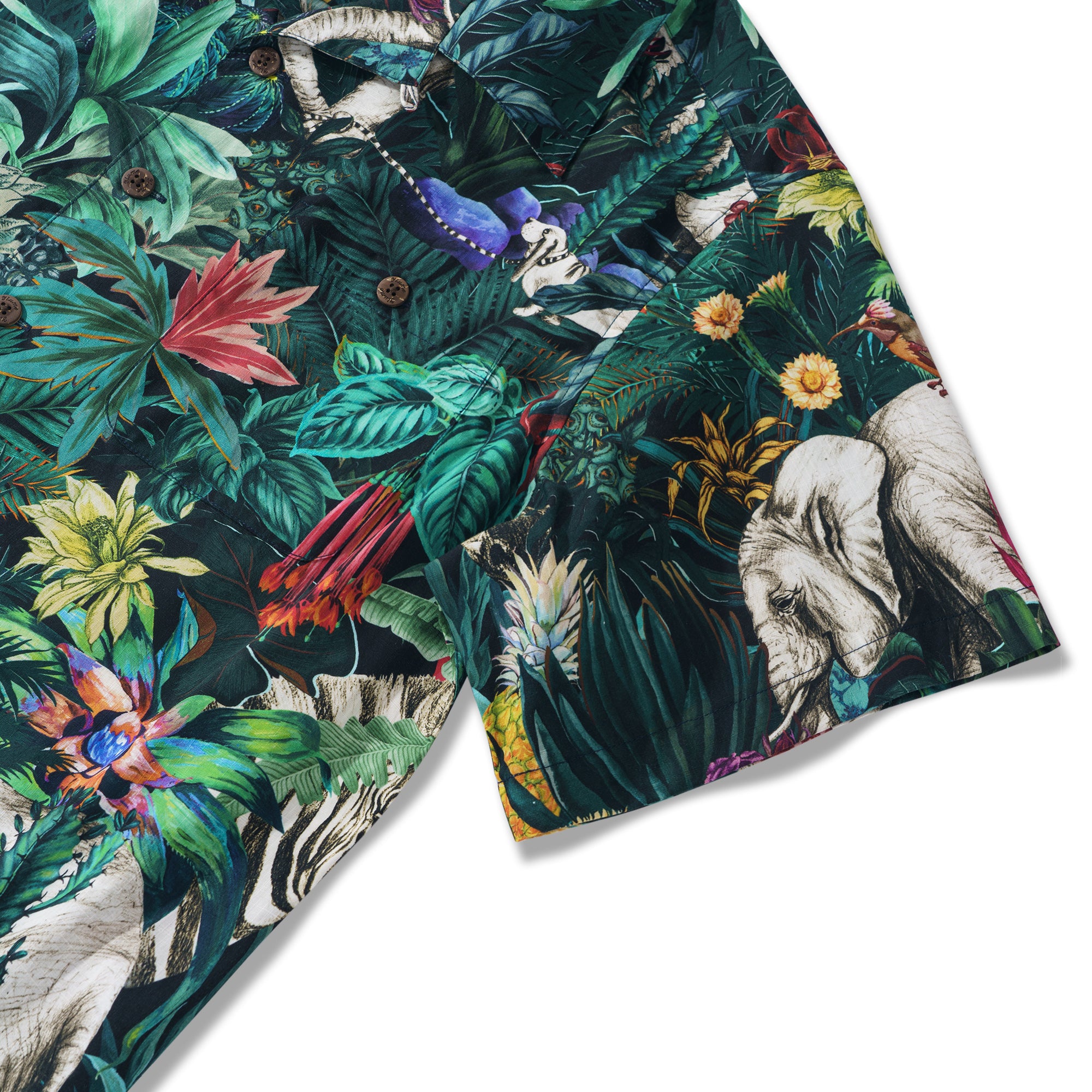 Jungle Enchantment Menagerie 100% Cotton Men's Aloha Hawaiian Short Sleeve Camp Collar Shirt