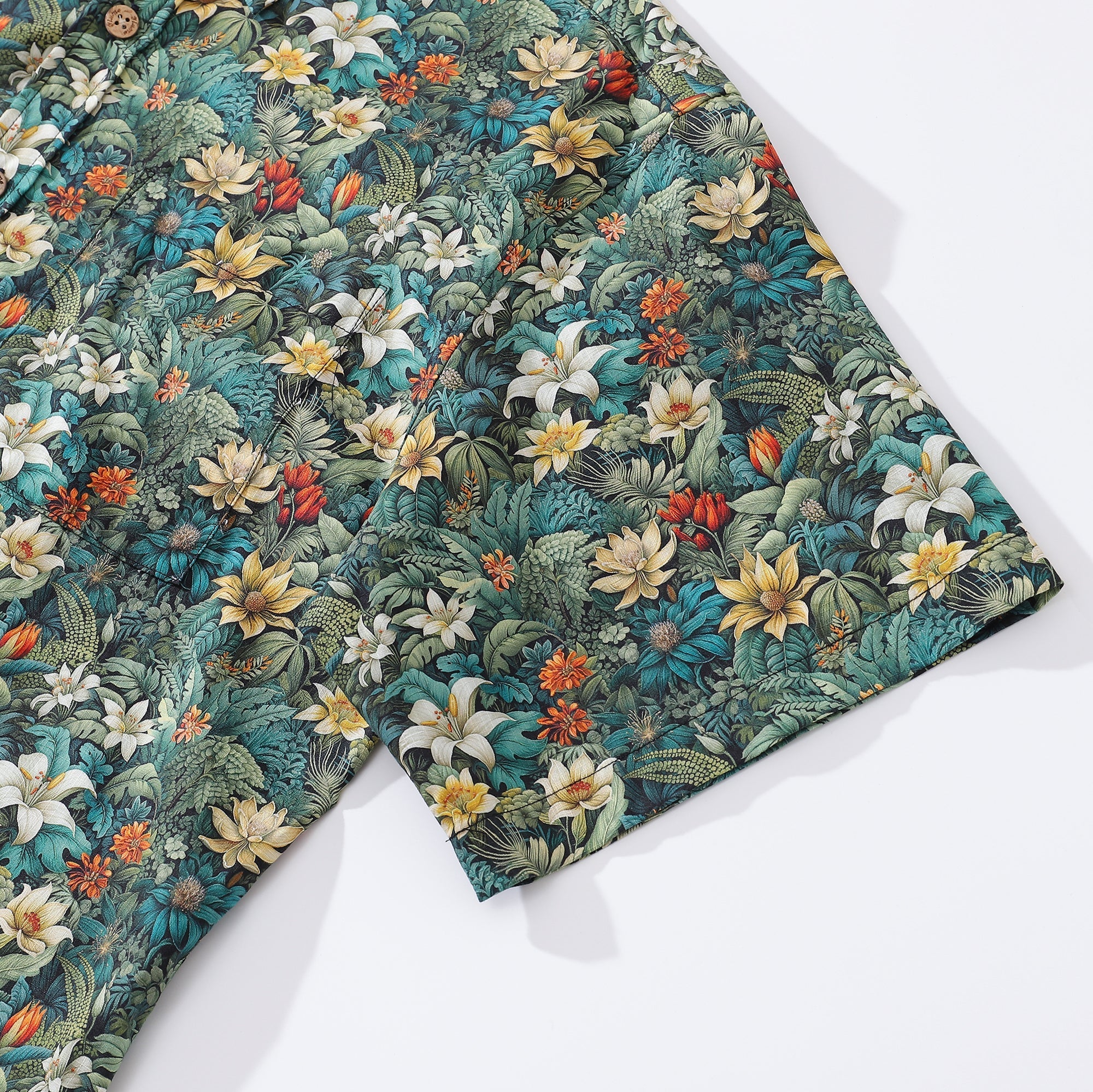 Camisa Hawaiana para Hombre Verde de Algodón con Botones de Manga Corta Aloha