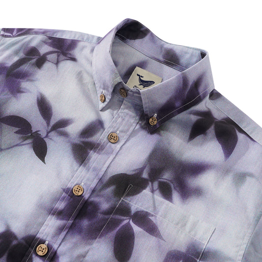Men's Hawaiian Shirt Short Sleeve Button-down 100% Cotton Green Aloha Mist-Kissed Leaves