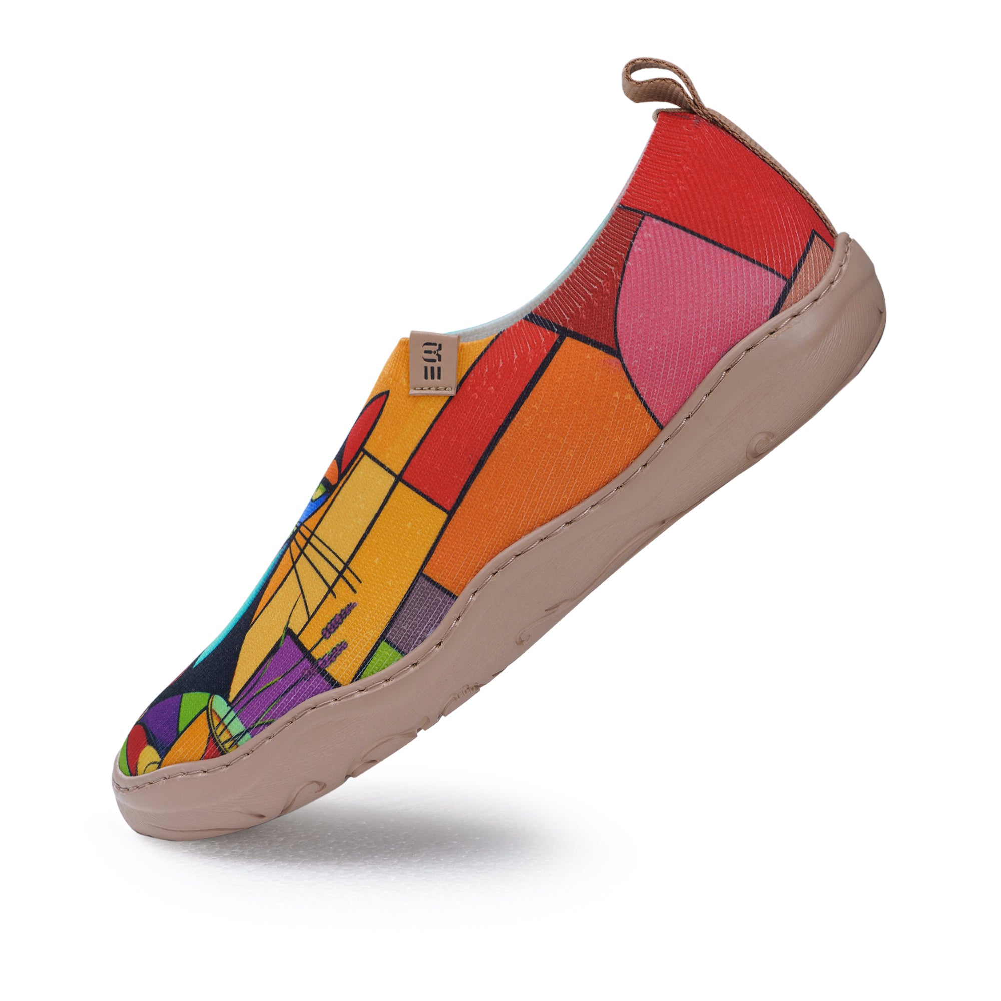 Women's foldable Loafers Colorful Geometric Cat Sneaker Painted Canvas Slip-On Shoes