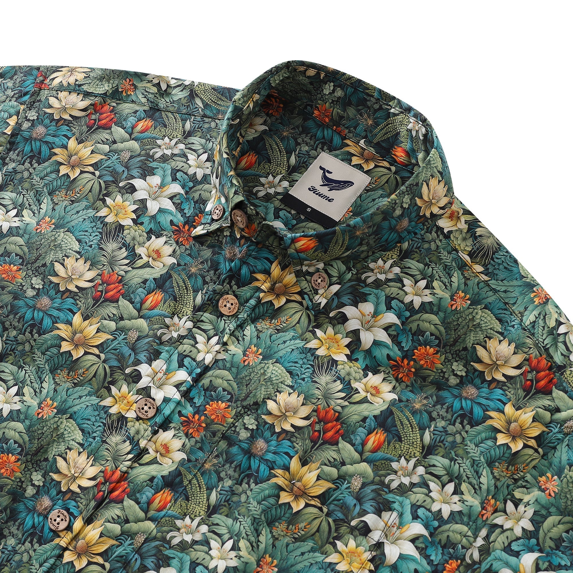 Camisa Hawaiana para Hombre Verde de Algodón con Botones de Manga Corta Aloha