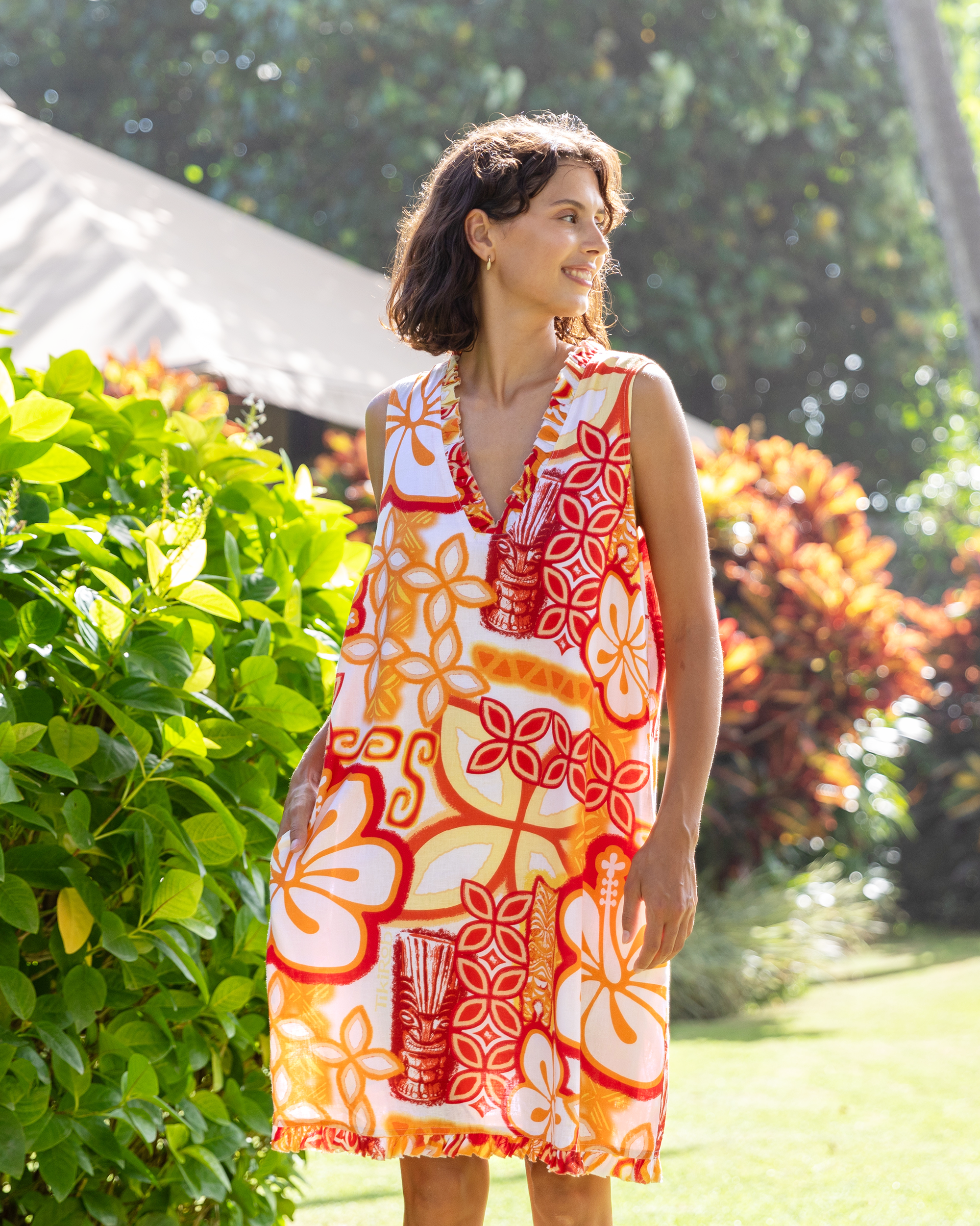 Hawaiian Dress For Women Summer Vacation Dress Tikirob Designer V-Neck Dress