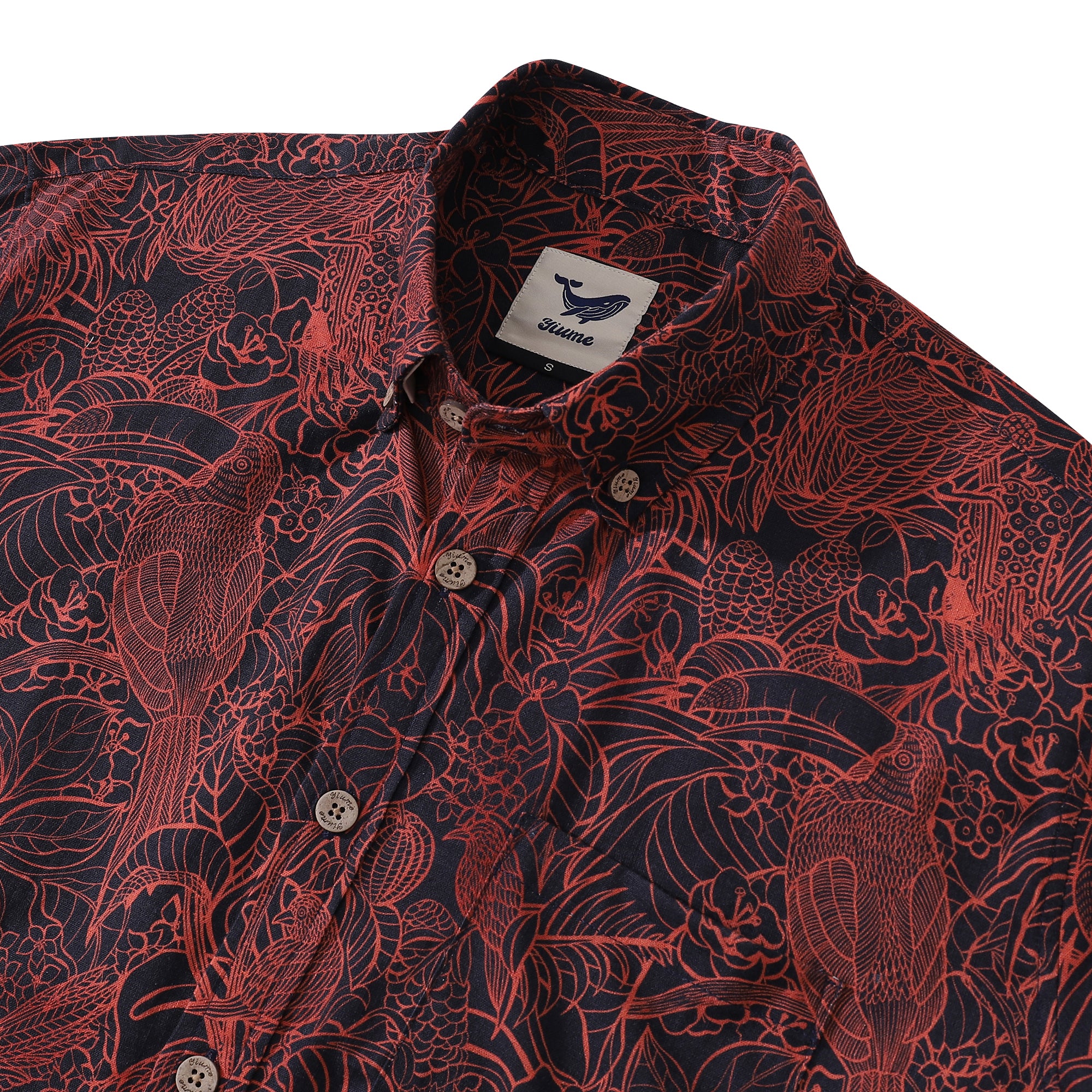 Camisa hawaiana de manga larga para hombre Camisa hawaiana de algodón con botones The World of Birds