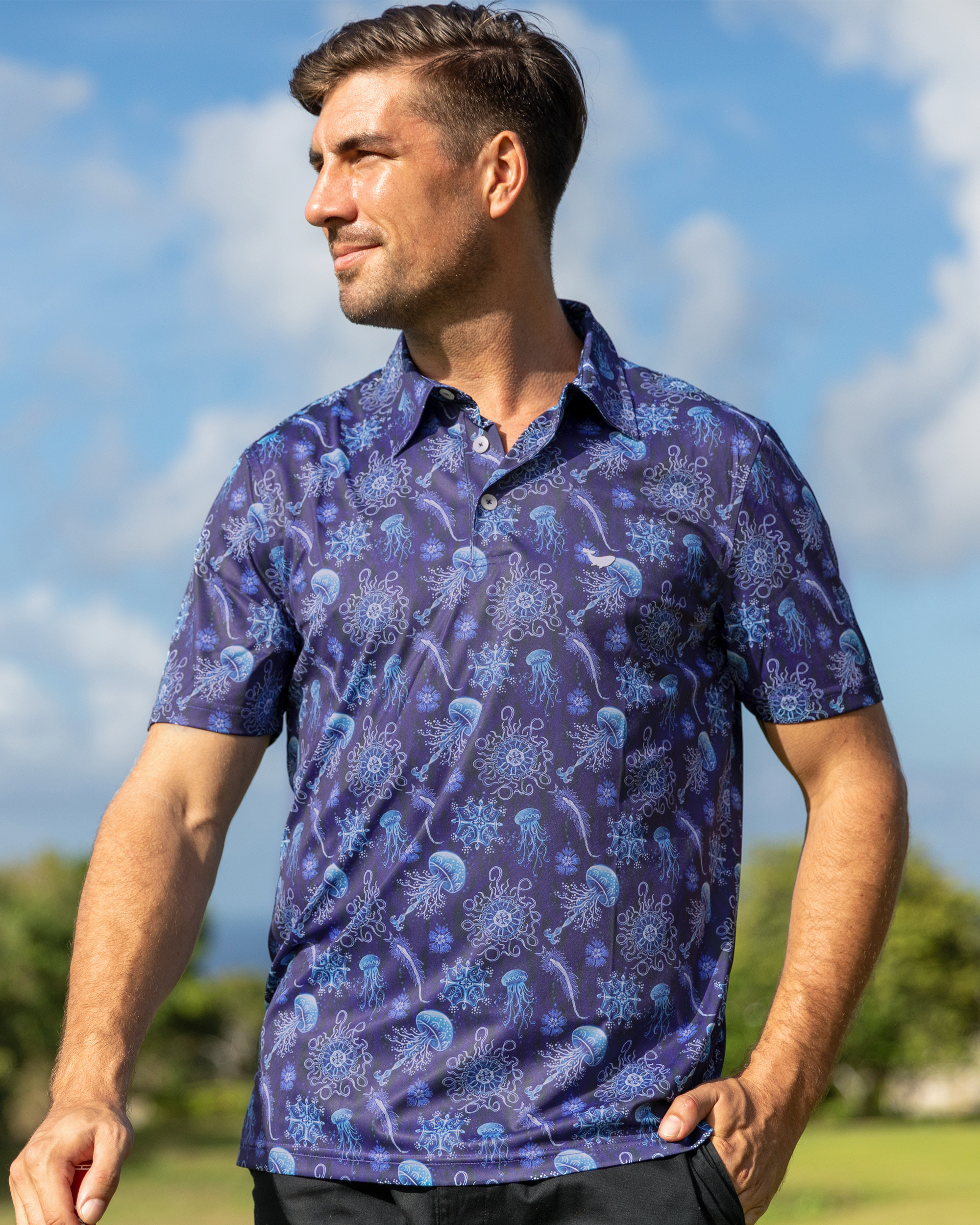 Camisa Polo de Manga Corta para Hombre con Estampado Luminocean de Luova Flow