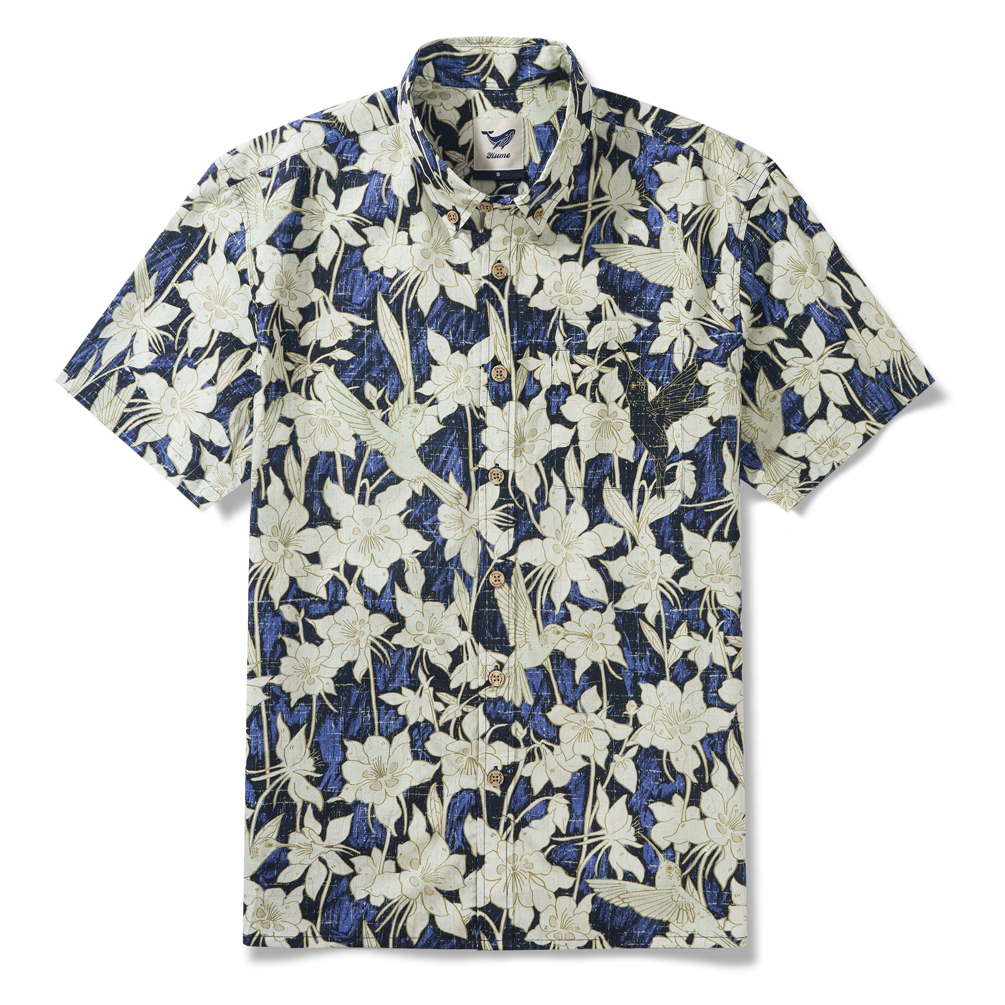 Hummingbird Spirit 100% Cotton Men's Short Sleeve Button-down Shirt Blue Aloha Hawaiian