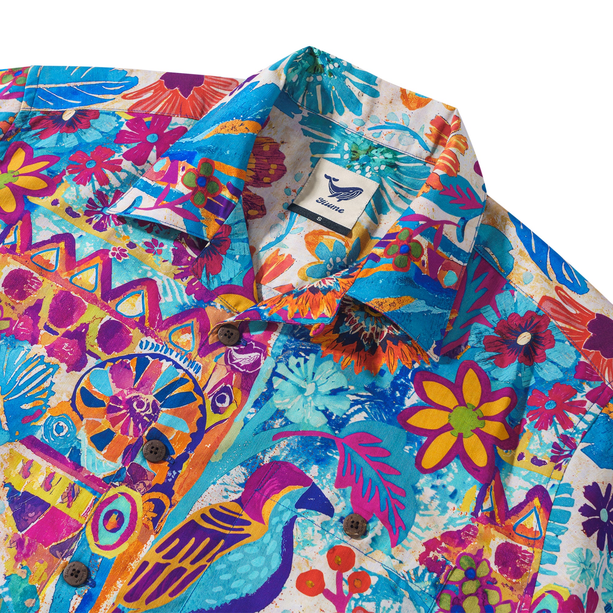 Tropical Wonder Painted Shirt 100% Cotton Men's Short Sleeve Camp Collar Shirt Blue Aloha Hawaiian