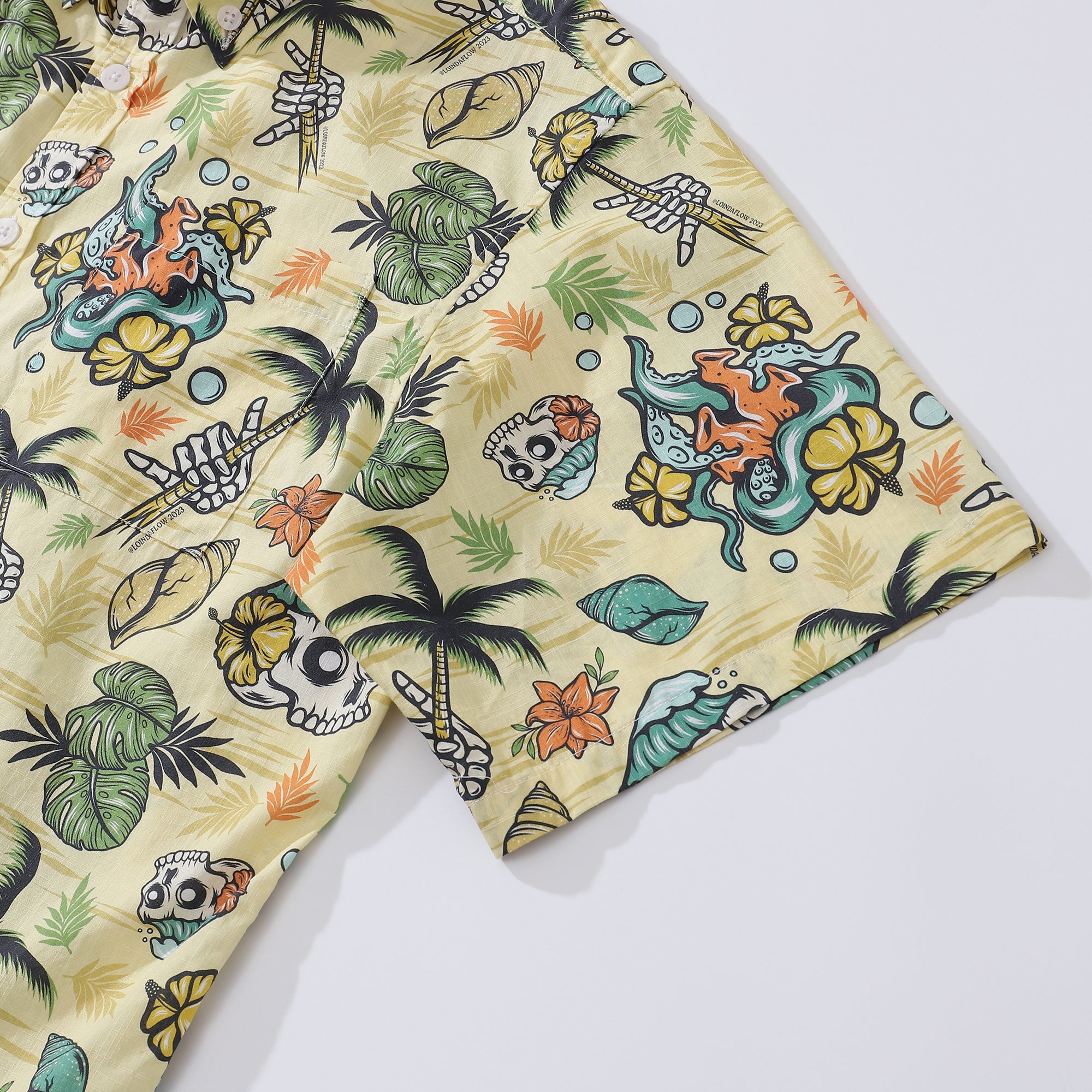 Men's Hawaiian Shirt Tropical Men's Skull Shirt 1990s Vintage Button-down Short Sleeve Aloha Shirt