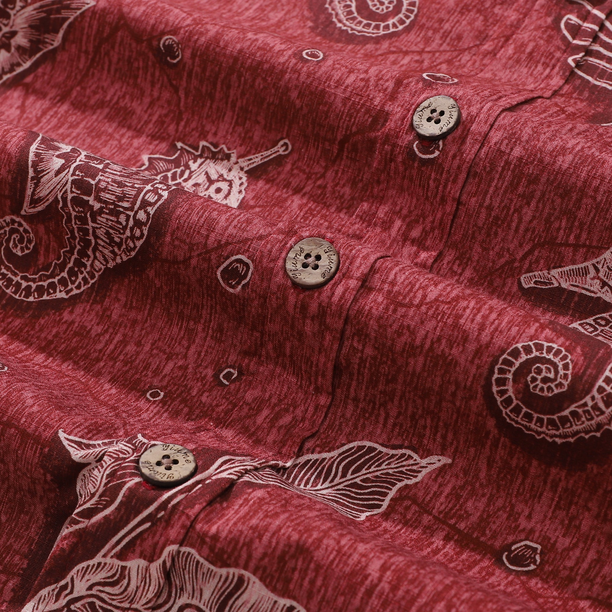 Red Hawaiian Shirt For Men Seahorses Shirt Button-down Short Sleeve 100% Cotton Shirt