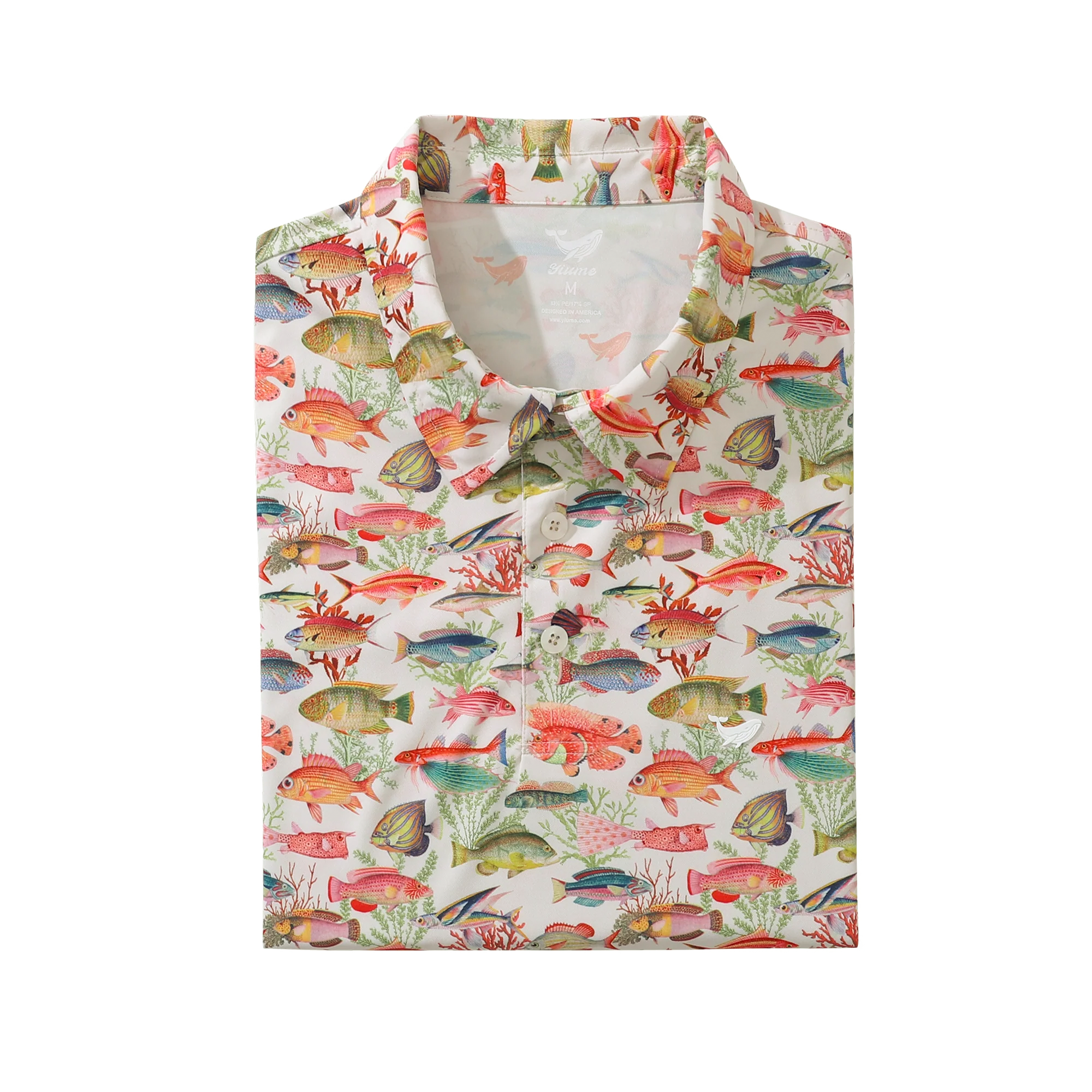 Polo de manga corta con estampado de peces marinos hawaianos para hombre