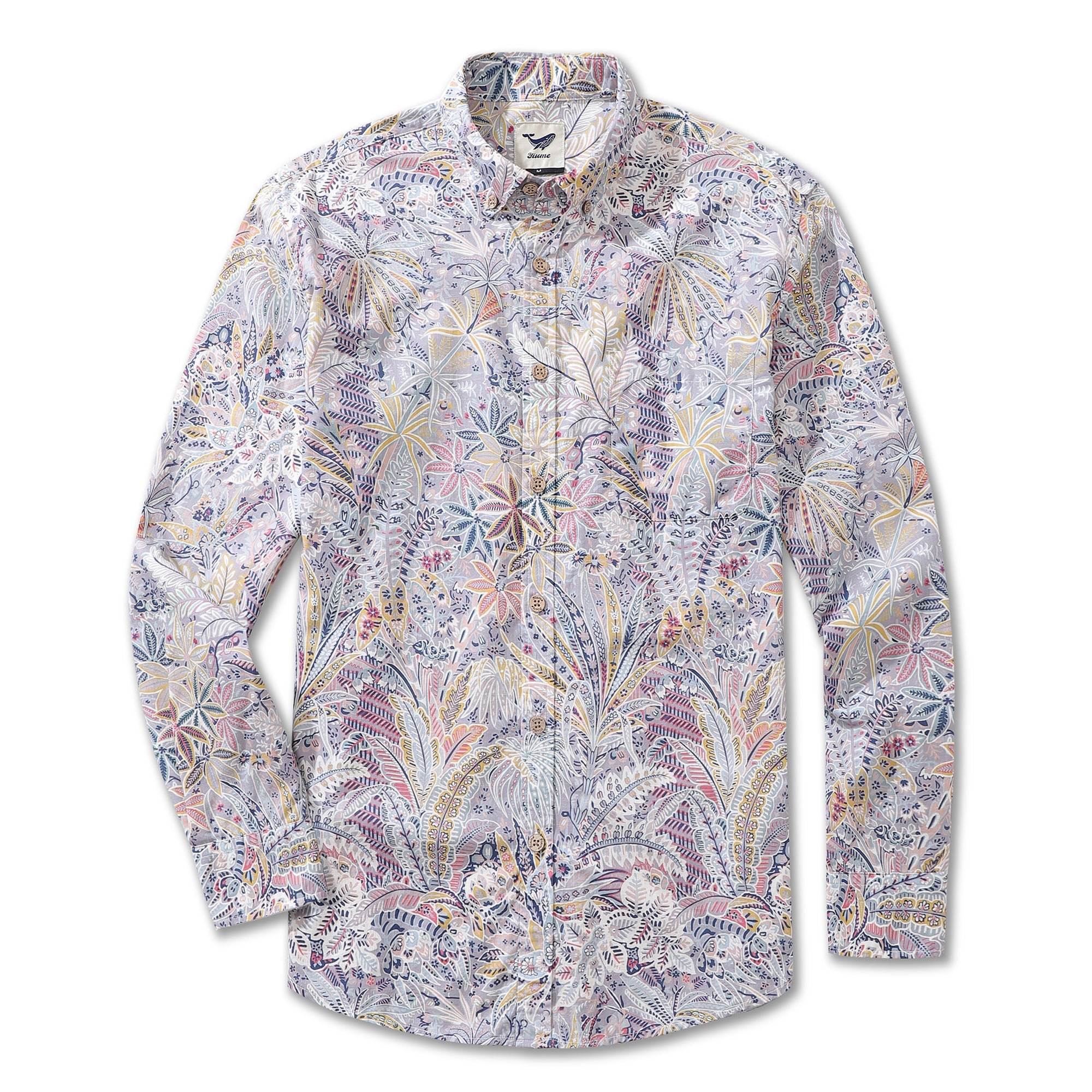 Camisa Hawaiana para Hombre con Estampado de Palmas Tropicales de Algodón, Botones y Manga Larga Aloha