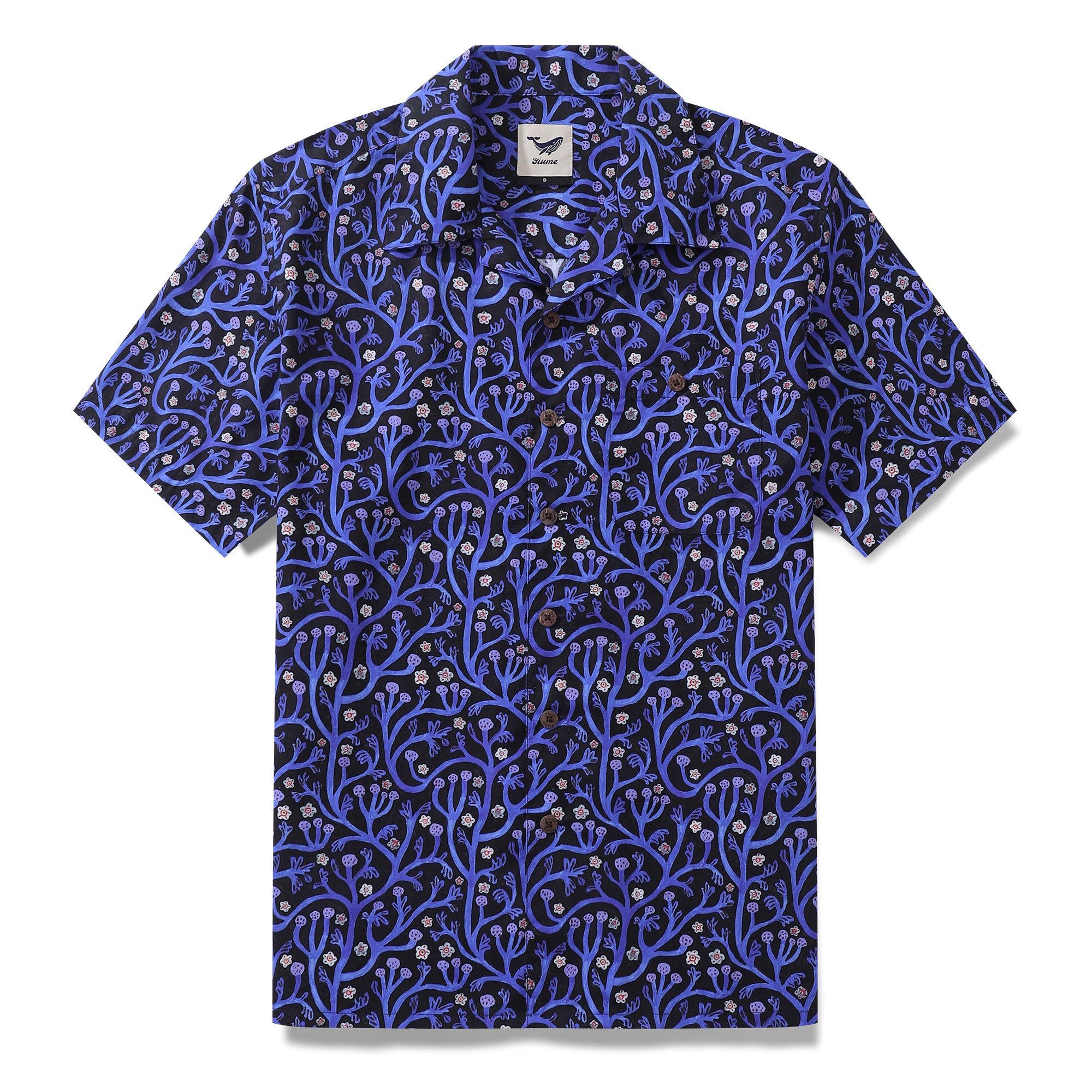 Camicia hawaiana vintage anni '60 da uomo Camicia da giardino di mezzanotte Colletto da campeggio 100% cotone