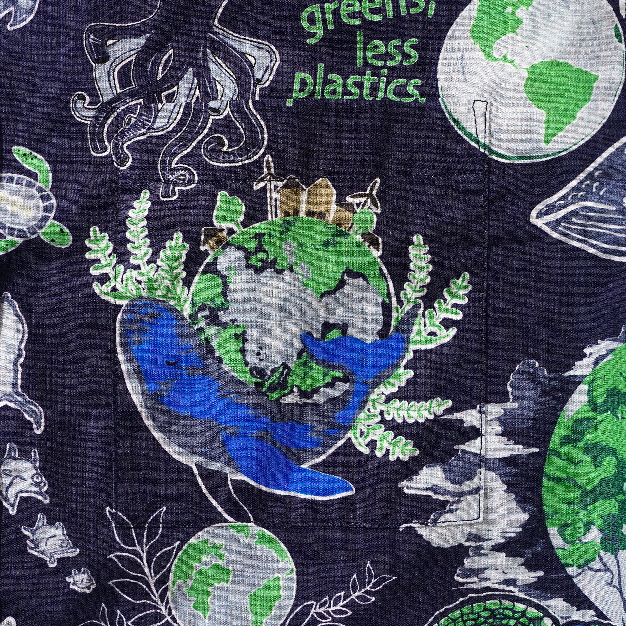 Men's Hawaiian Shirt Short Sleeve Button-down 100% Cotton Aloha Save Earth