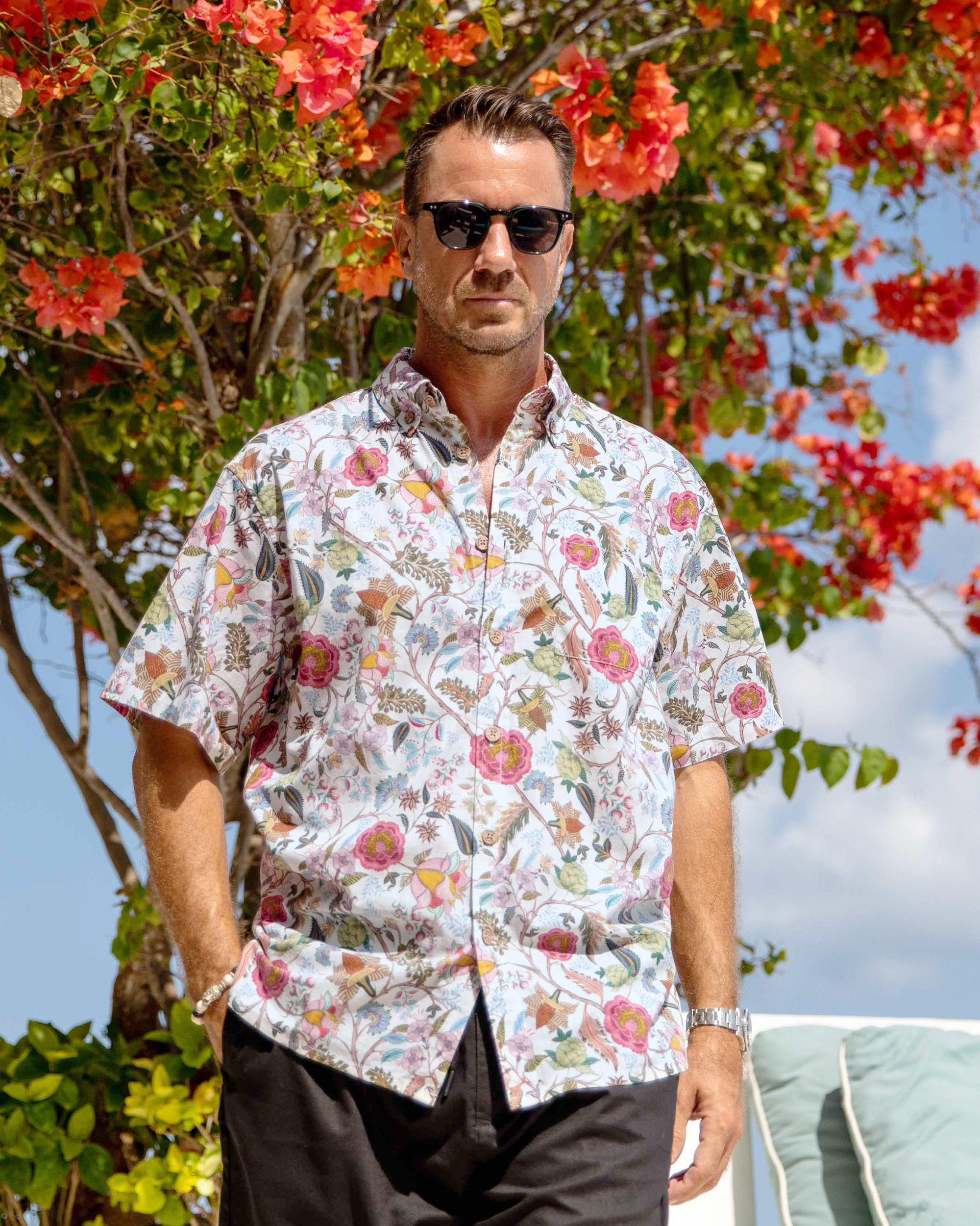 1930s Vintage Hawaiian Shirt For Men Chintz Spring Colors Print Cotton Short Sleeve Aloha Shirt