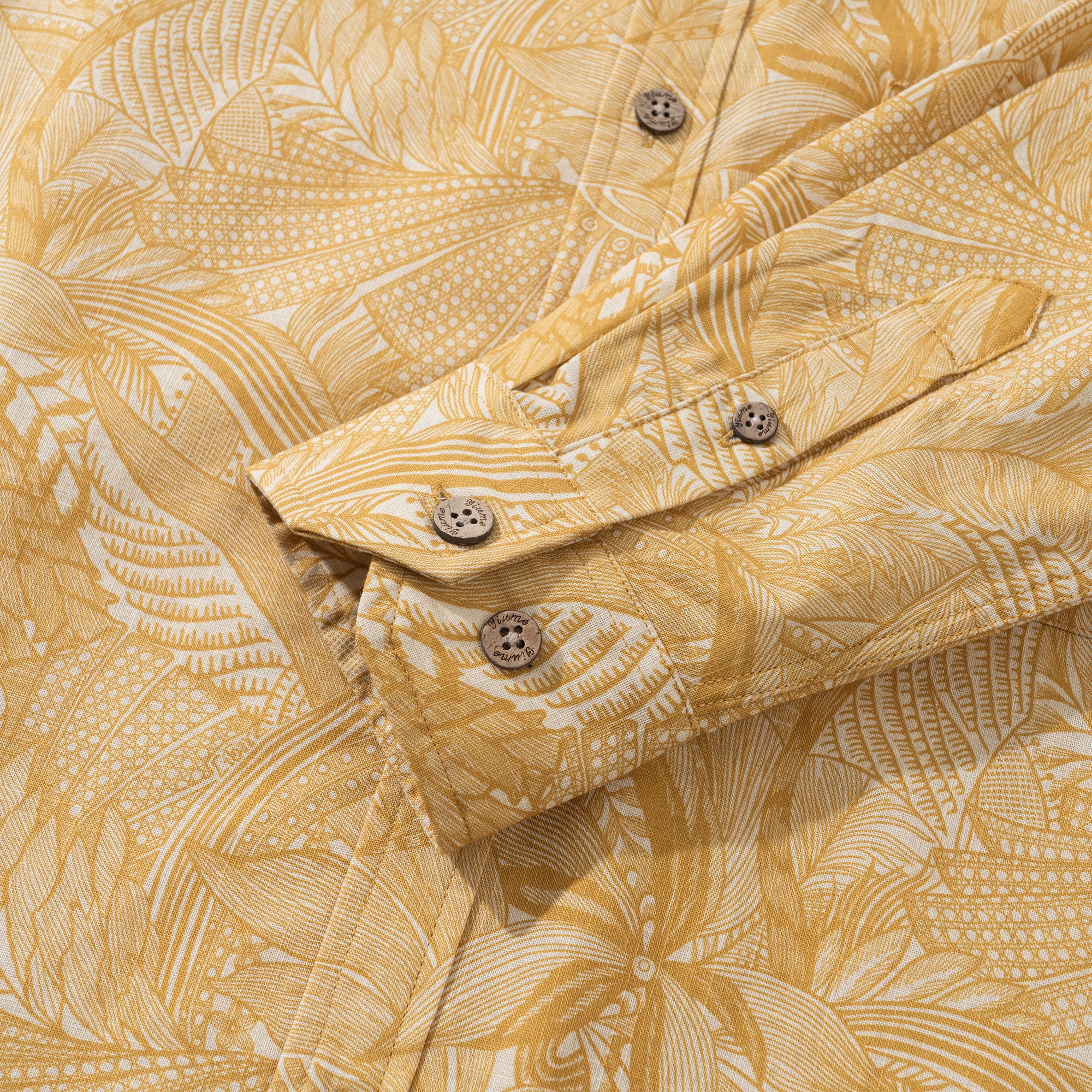 Tropical Golden Feather Dream 100% Cotton Men's Long Sleeve Button-down Shirt Aloha Hawaiian