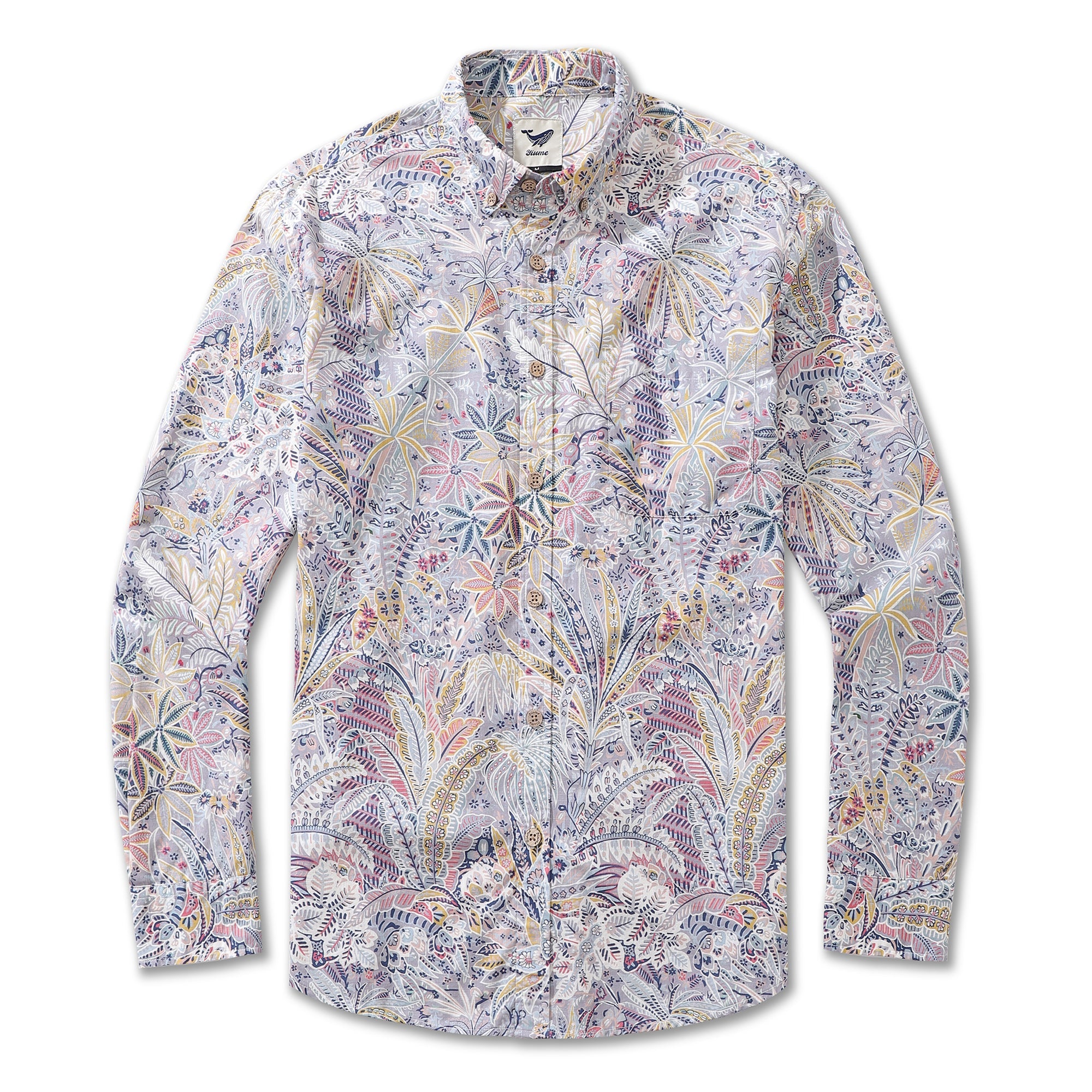 Camisa Hawaiana para Hombre con Estampado de Palmas Tropicales de Algodón, Botones y Manga Larga Aloha