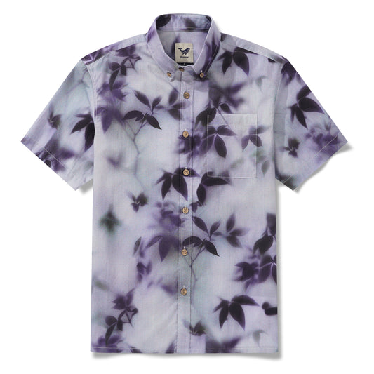 Men's Hawaiian Shirt Short Sleeve Button-down 100% Cotton Green Aloha Mist-Kissed Leaves