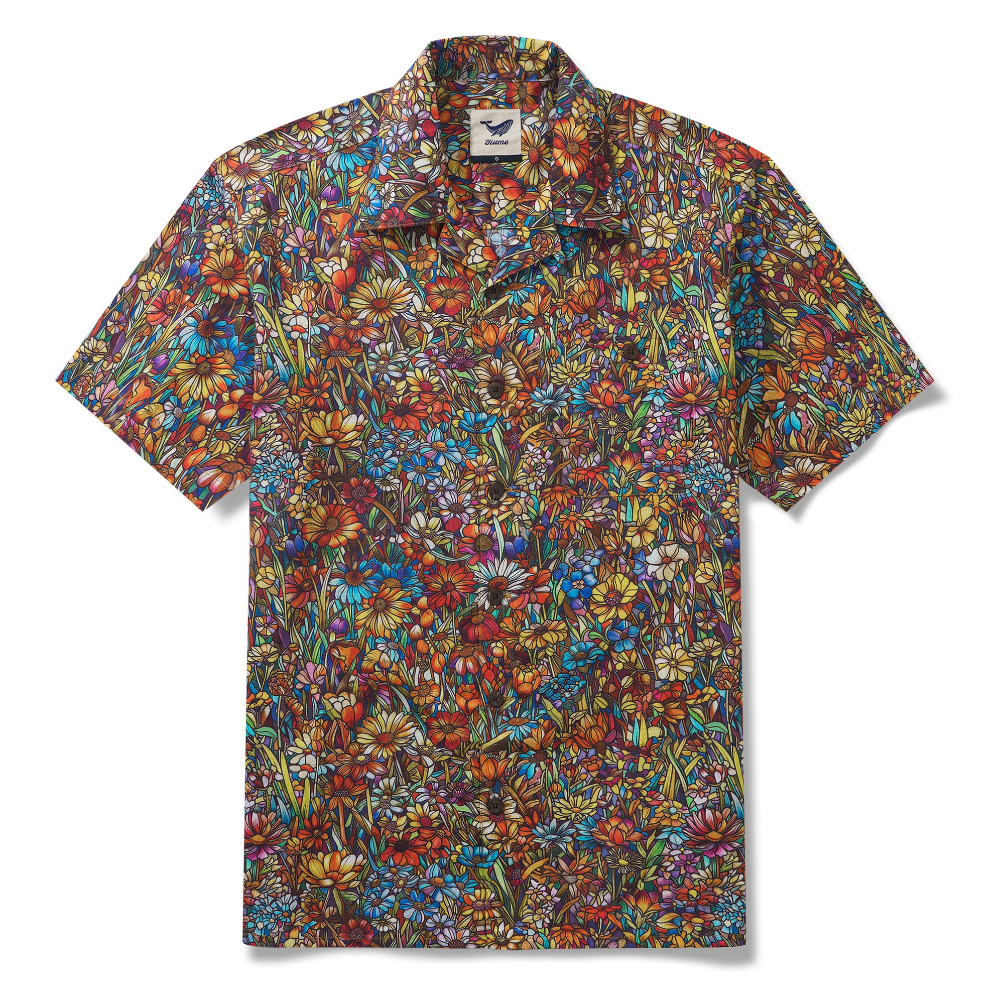 Mirror of Wildflowers 100% Cotton Men's Short Sleeve Camp Collar Shirt Aloha Hawaiian