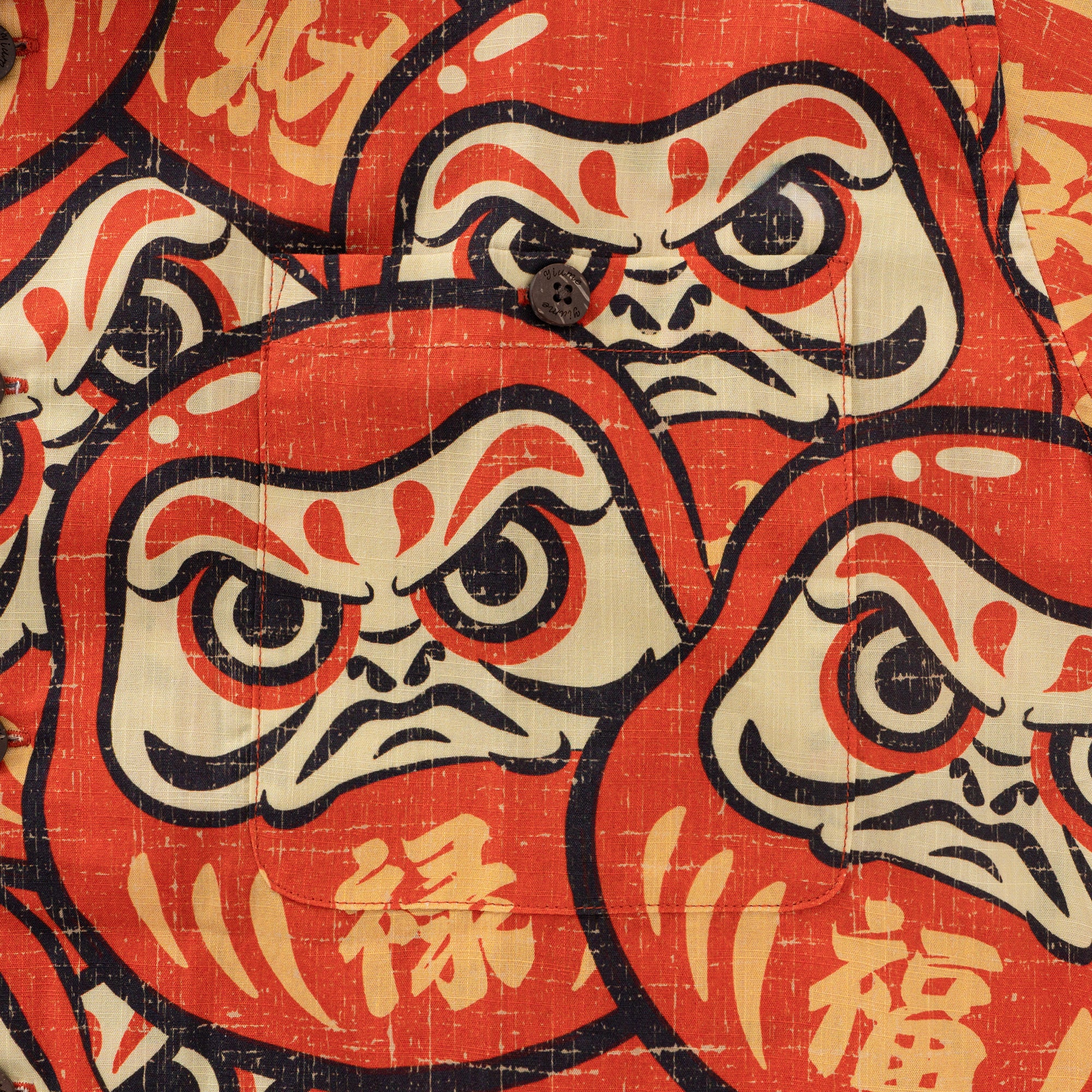 100% Cotton Hawaiian Shirt For Men Japanese Daruma Doll Camp Collar Shirt