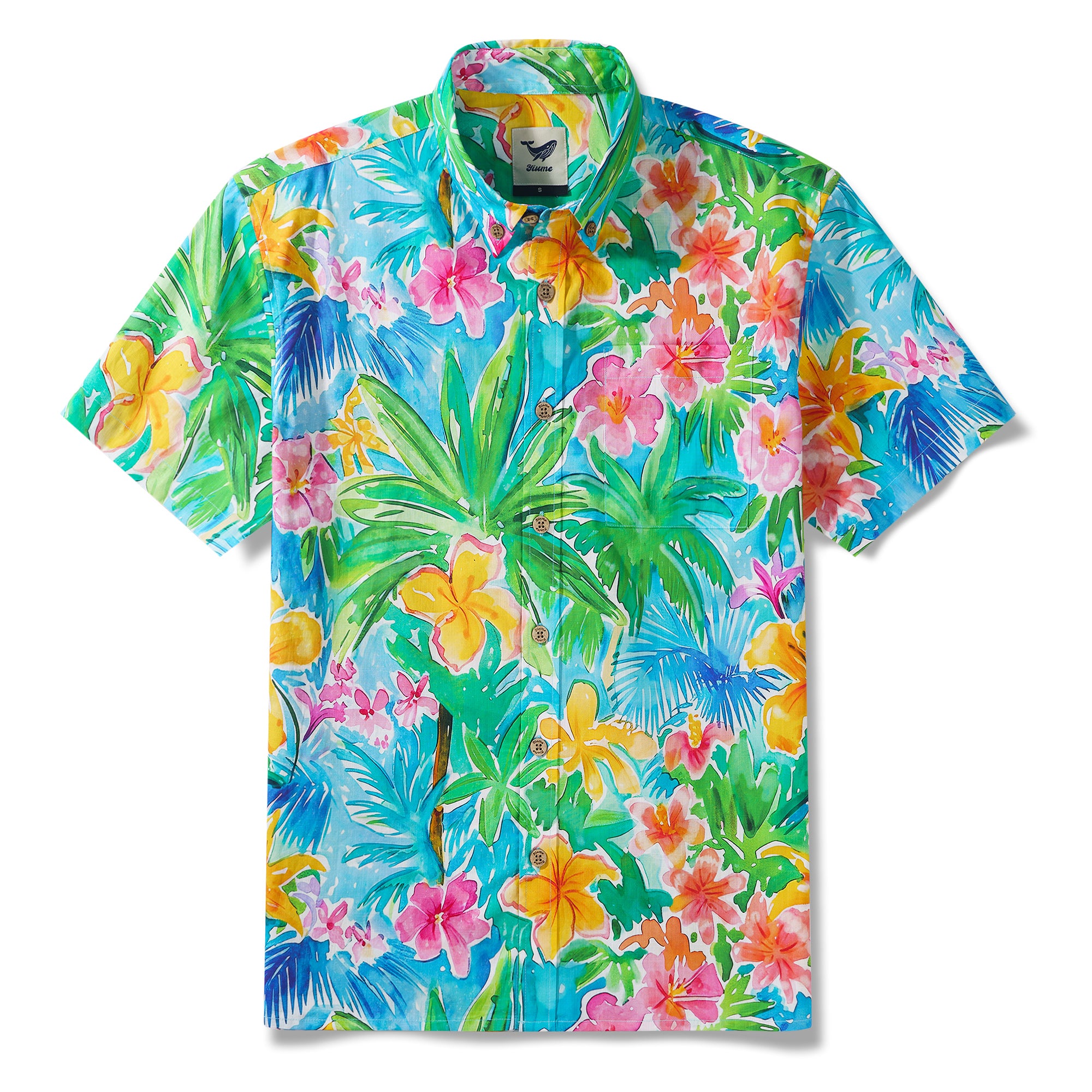 Vacation Hawaiian Shirt 100% Cotton Men's Colorful Short Sleeve Button-down Aloha Shirt