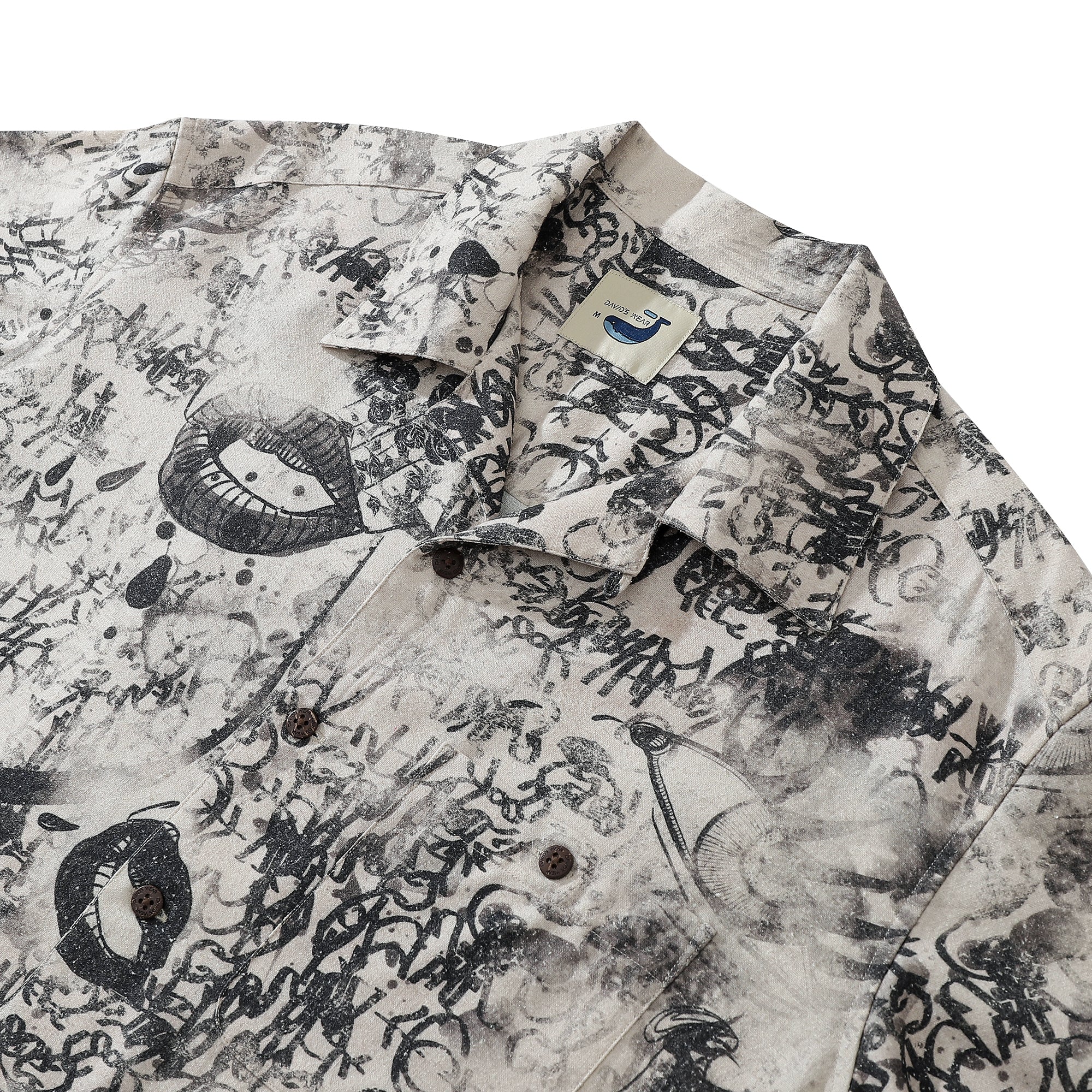 Lips And Eyes Abstract Pattern Short-sleeve Silk Shirt With Camp Collar