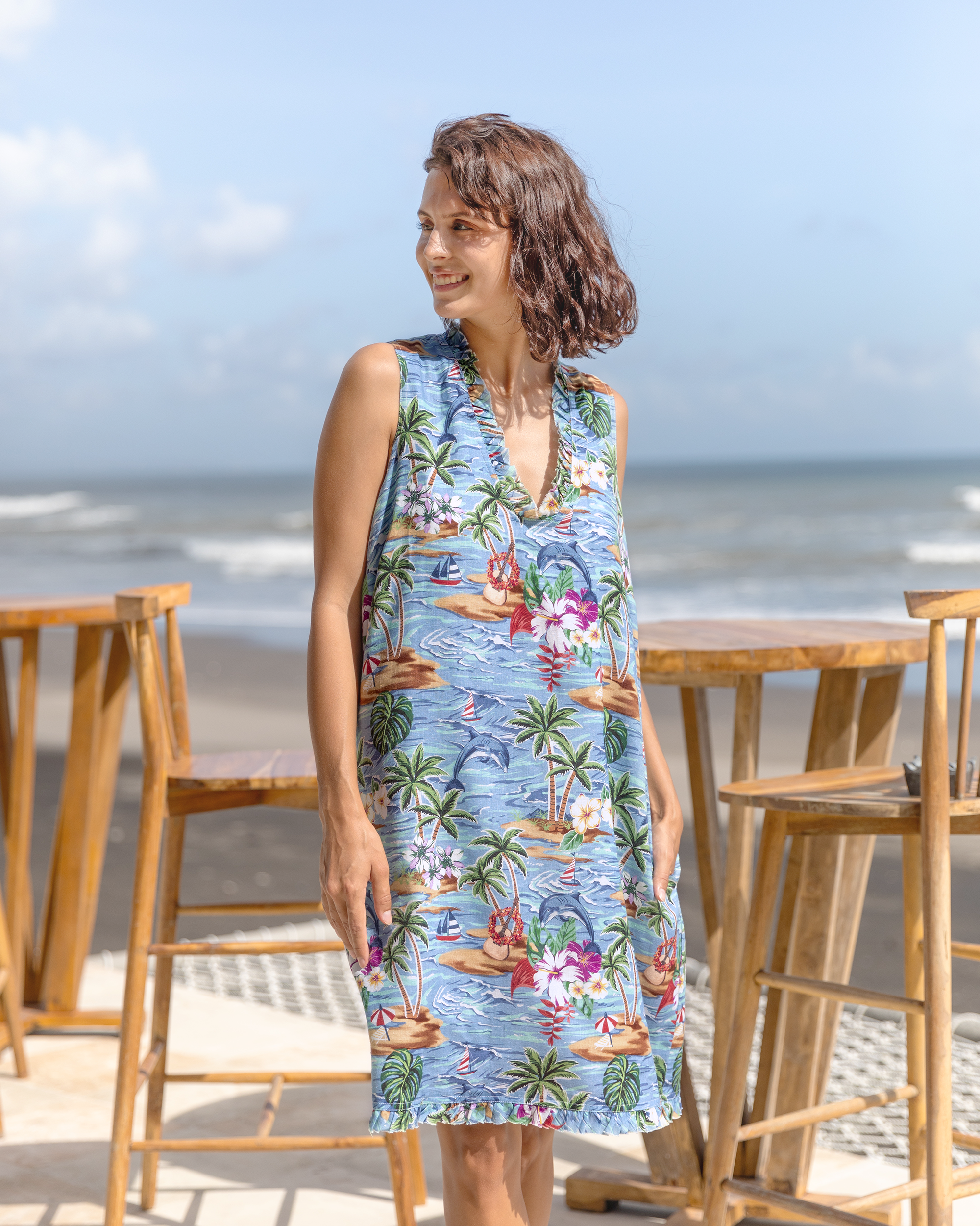 Hawaiian Dress For Women Summer Scenery V-Neck Dress