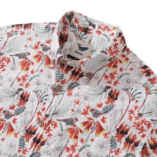 Hawaiian Shirt For Men Firetail Finches By Eloise Button-down Short Sleeve 100% Cotton Shirt