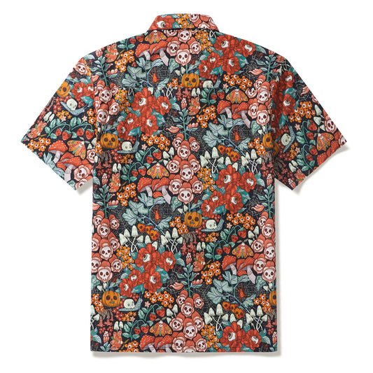 100% Cotton Hawaiian Shirt For Men Halloween Cottage Garden By Bienvenido Colorido Camp Collar Aloha Shirt